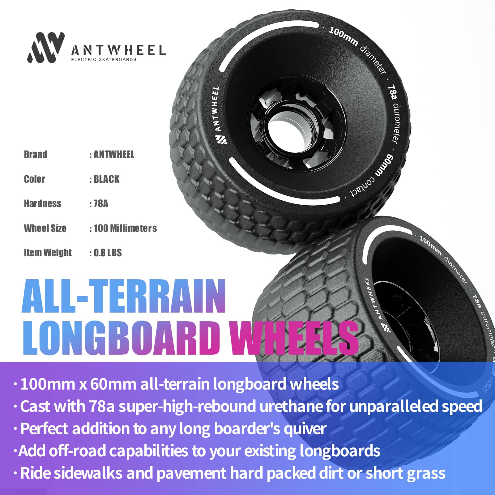 100mm All-Terrain Electric Skateboard Wheels - 78A High Rebound Urethane Wheels for Off-Road & Urban Commuting | Perfect for Longboards, E-Skateboards & Cruisers