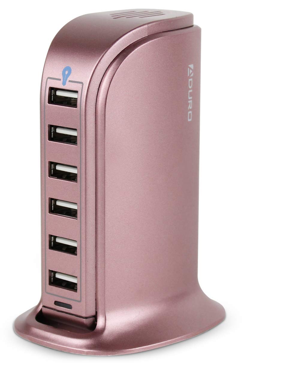 40W 6-Port USB Charger for iPhone iPad Tablets - Fast Charging Hub for Home & Office (Rose Gold)