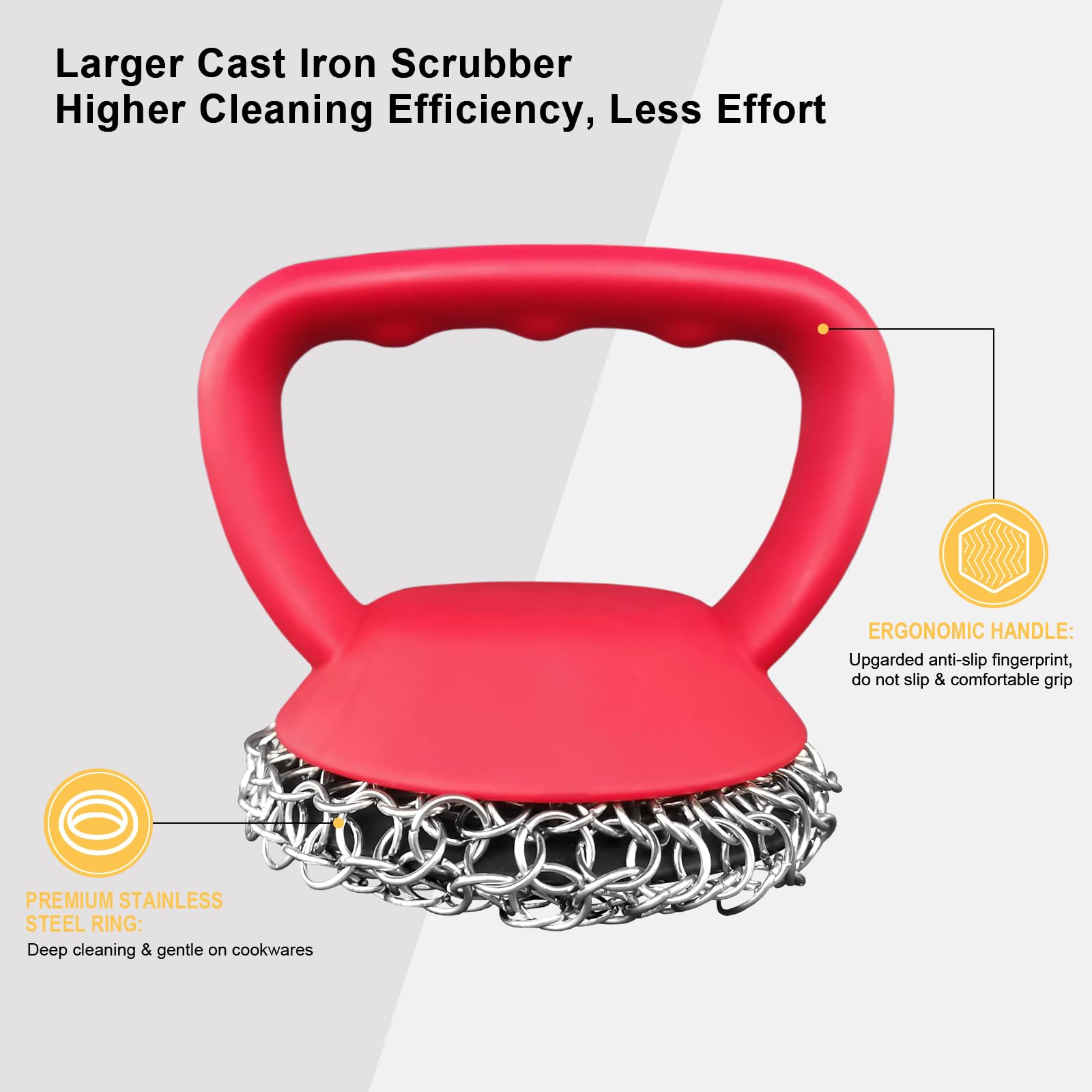 316L Stainless Steel Chainmail Scrubber with Ergonomic Handle - Heavy Duty Cast Iron Pan Cleaner for Skillets, Griddles & Dutch Ovens - Perfect for Removing Stubborn Food Residue & Seasoning Cast Iron Cookware