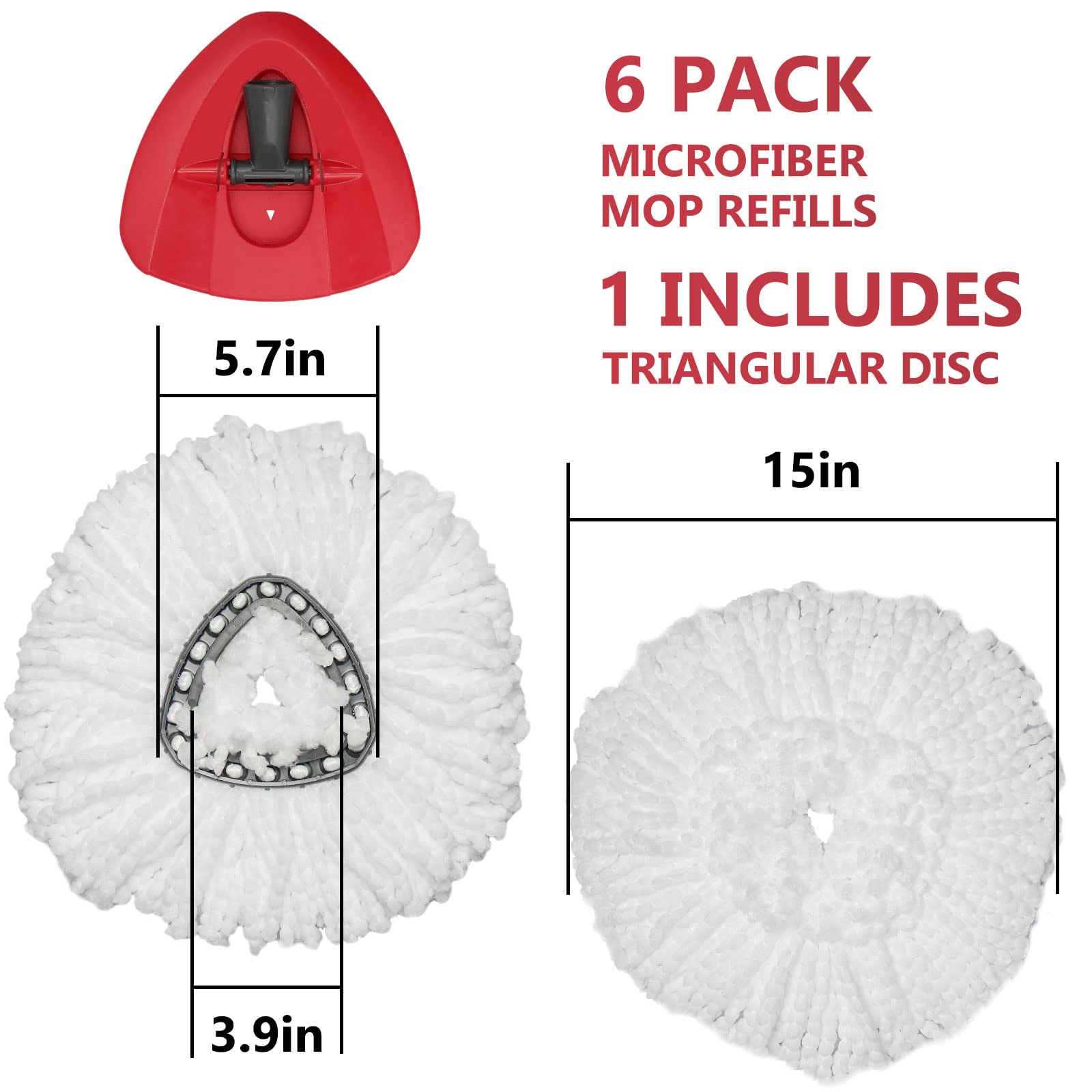 O-Cedar Spin Mop Replacement Heads 6-Pack - Microfiber Mop Refills with Base for EasyWring System | Compatible with Triangle Spin Mops | Durable Floor Cleaning Heads for Kitchen, Bathroom & Hardwood Floors