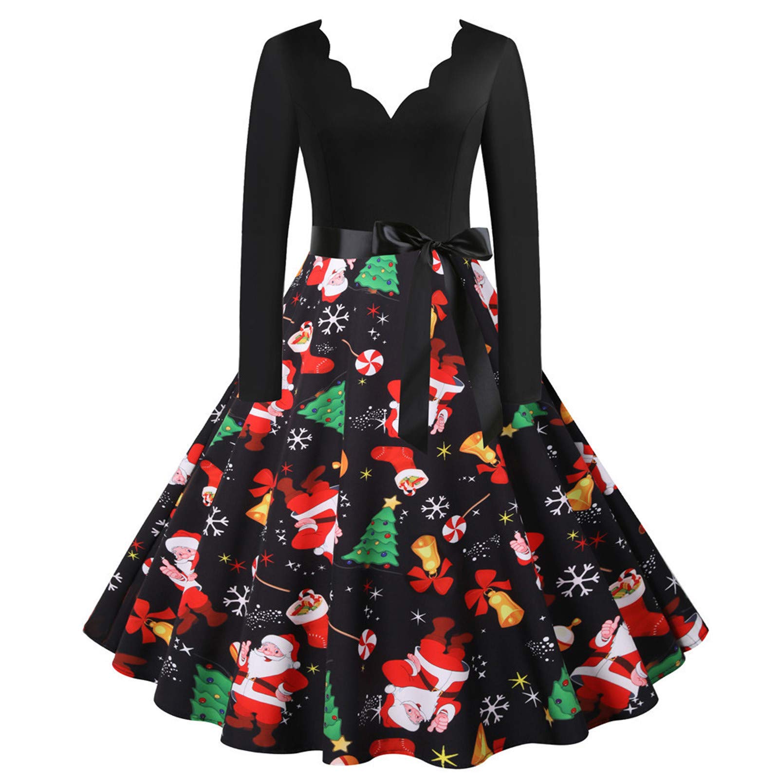 **Fairy Dress for Women - Long Sleeve Scalloped V-Neck A-Line Mini Shirt Dress - Christmas Halloween Party Outfit - Elegant Slim Fit for Holidays & Special Occasions**
