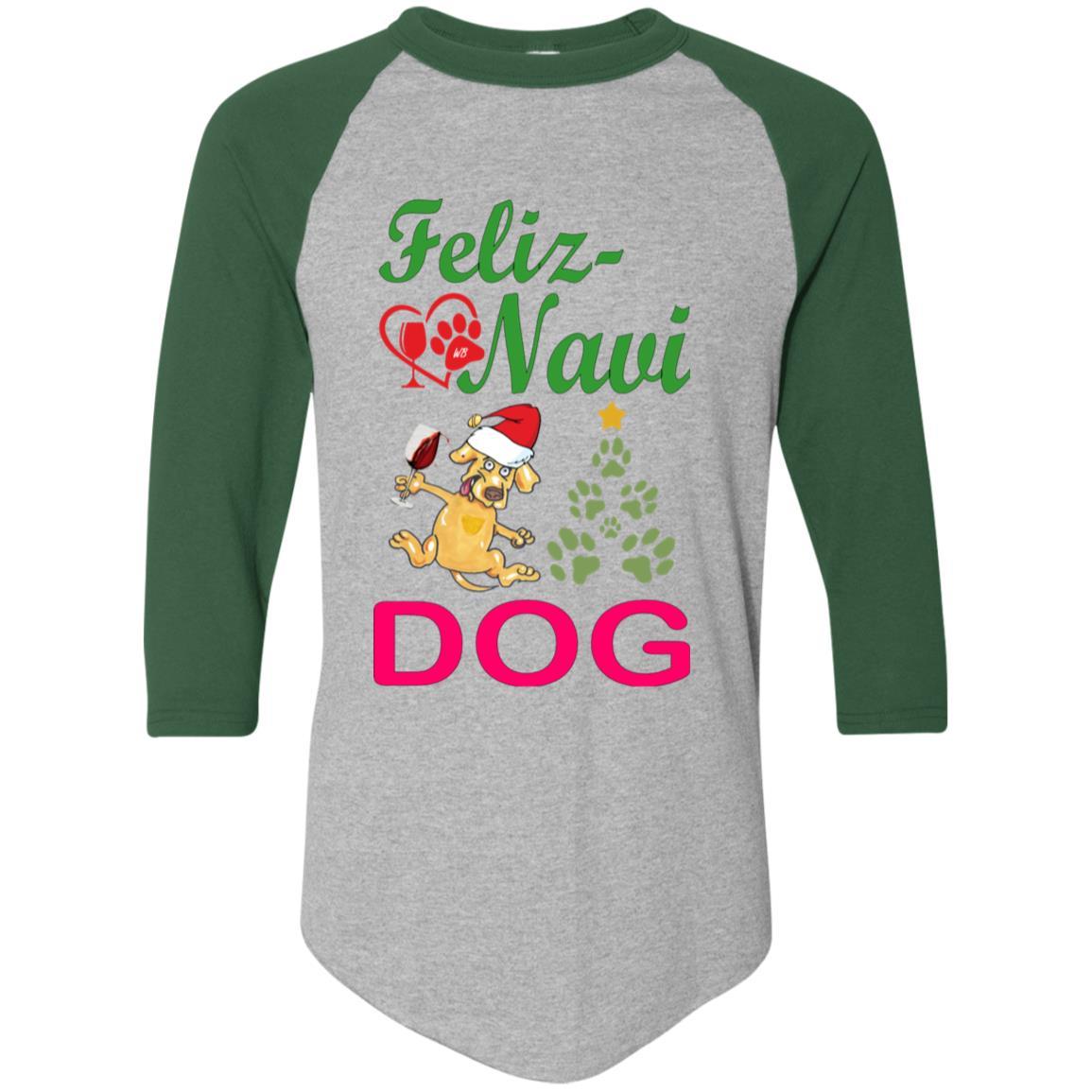 Feliz Navidad Dog Sweater - Colorblock Raglan Jersey in Green & Red | Christmas Pet Apparel for Small & Medium Dogs | Perfect for Holiday Photos & Festive Outfits