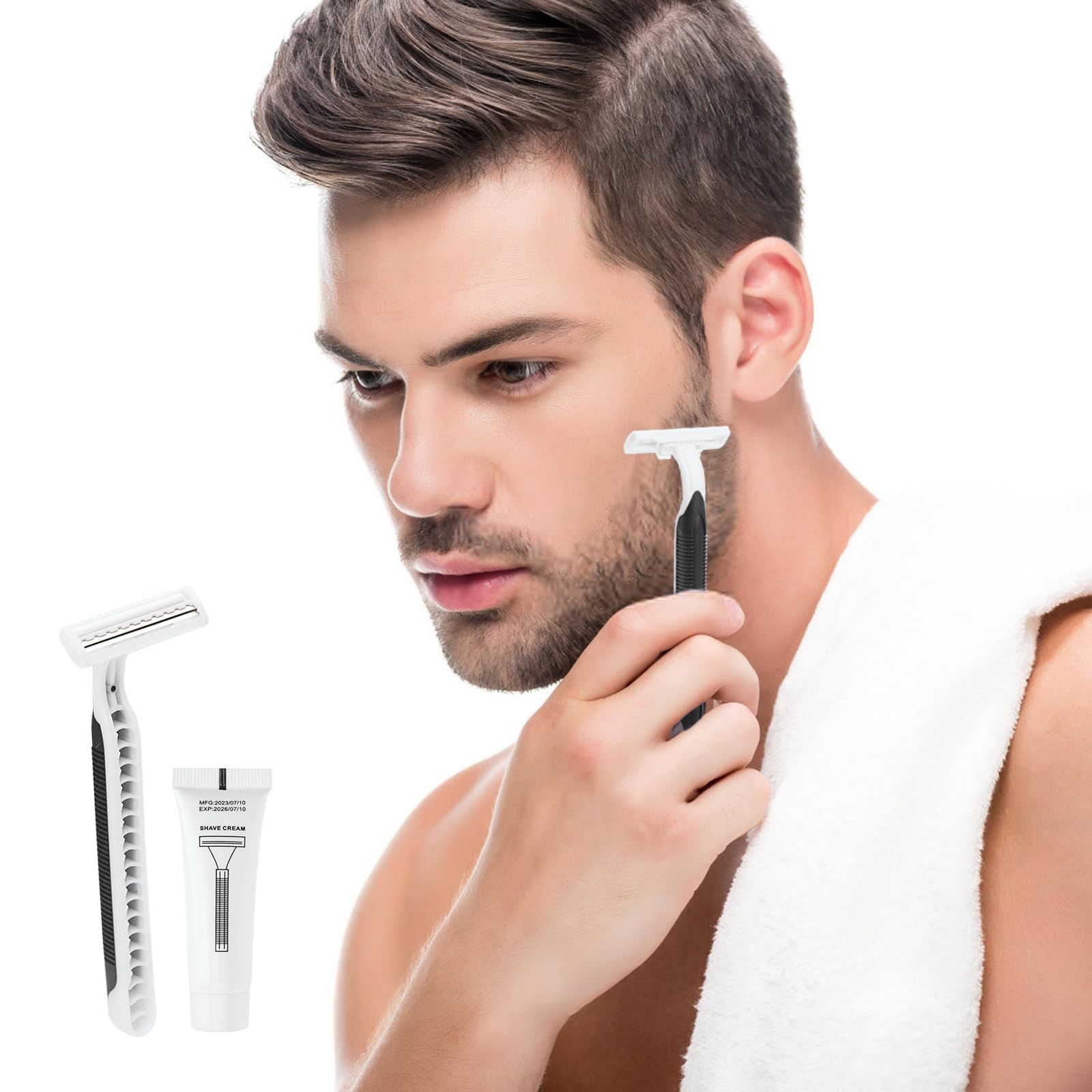 120 Pack Bulk Disposable Razors - Twin Blade Black Shavers with Clear Cap & 10g Shaving Cream - Individually Wrapped for Hygiene - Perfect for Travel, Hotels, Shelters & Charity Donations - Smooth Shaving Solution for Men & Women