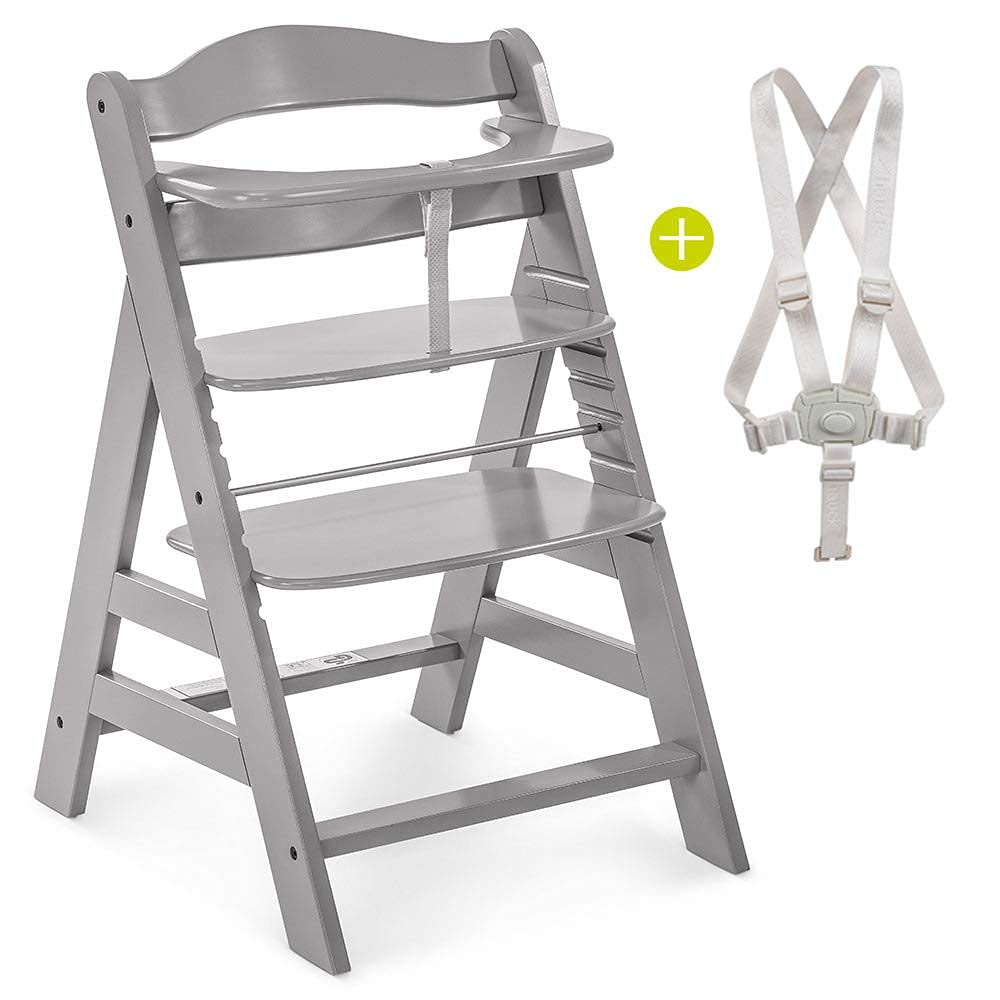 Hauck Alpha Plus Deluxe Adjustable High Chair for Newborns to Toddlers – Reclining Baby Lounger with Seat Cushion, Height Adjustment – Grey – Perfect for Feeding, Playtime & Relaxing at Home