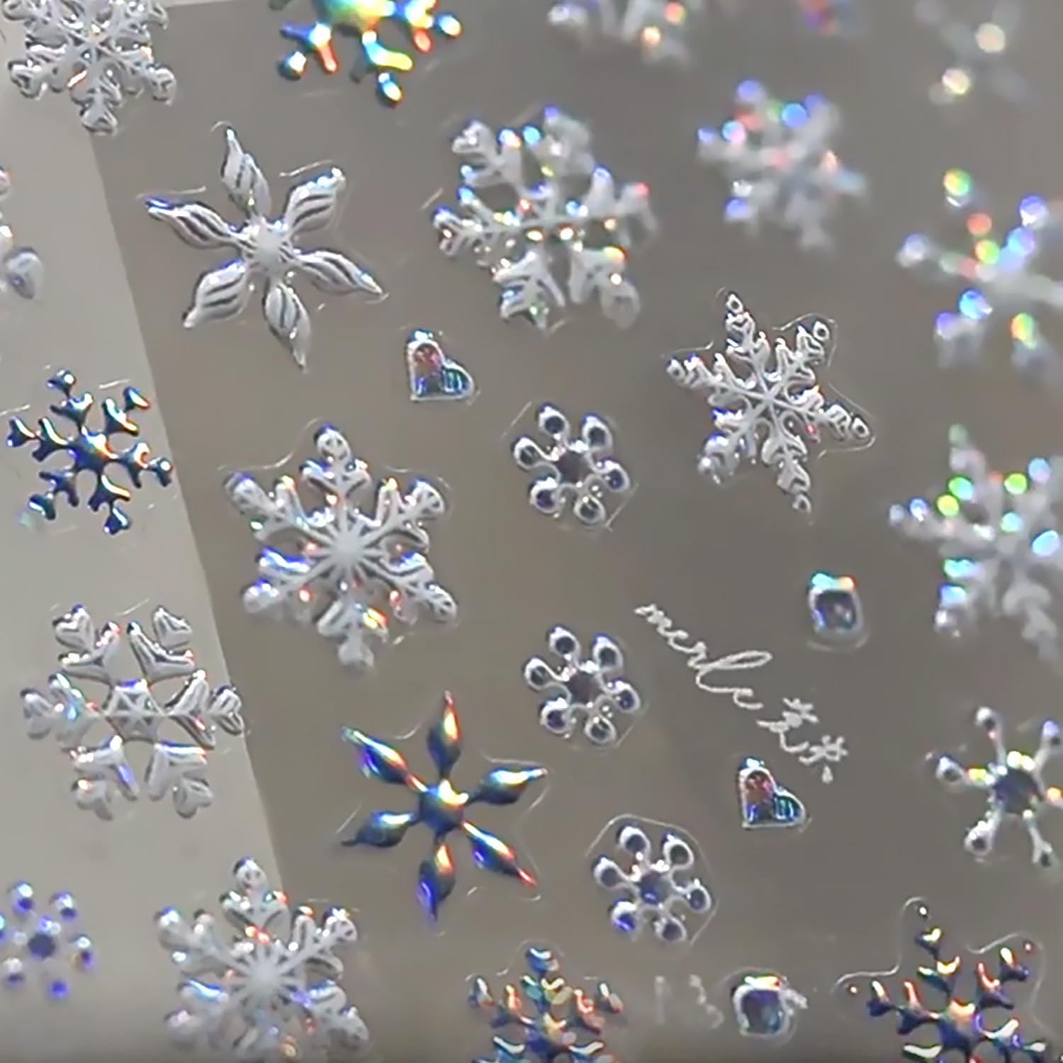 5D Holographic Christmas Nail Stickers - Blue & White Snowflake Winter Nail Art Decals, Self-Adhesive Acrylic Nail Supplies for Women | Perfect for Holiday Parties, Gift Giving & Festive Nail Designs