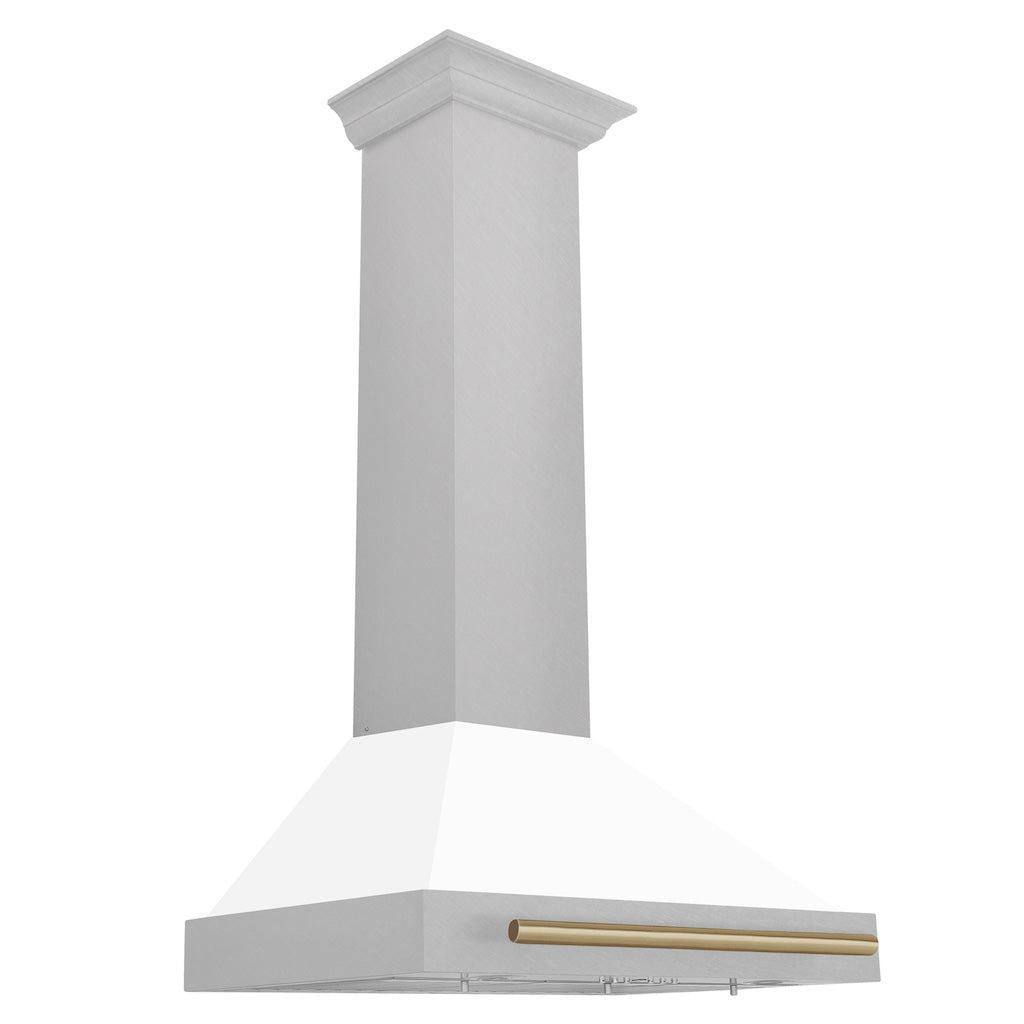 ZLINE KB4SNZ WM30 30-Inch Convertible Wall Mount Range Hood - Satin Stainless Steel with White Matte Shell & Accent Handle | Autograph Edition | Perfect for Modern Kitchens & Open-Concept Homes