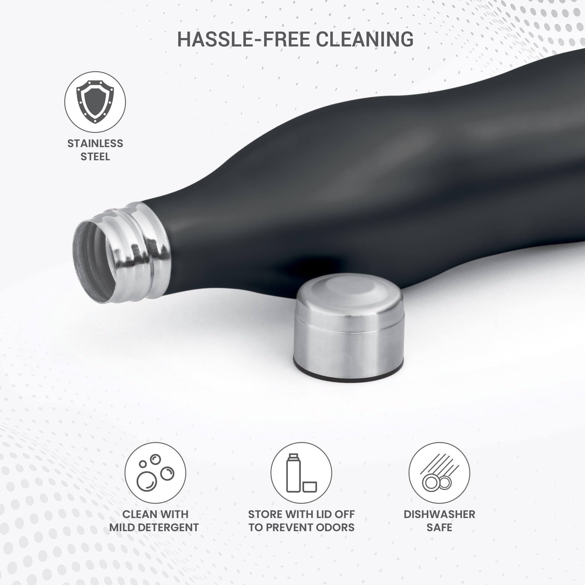 MILTON Campa 800 Single Wall Stainless Steel Water Bottle 745ml - Black | 100% Leak Proof | Vacuum Insulated | BPA Free | Perfect for Office, Gym, Hiking, Travel & Outdoor Adventures