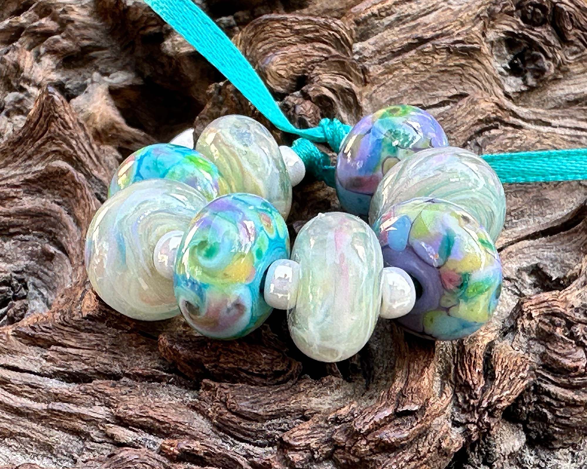 8-Piece Pastel Lampwork Beads Set for Jewelry Making - DIY Bracelet, Necklace & Craft Projects - Spring Floral Beading Supplies for Women & Teens