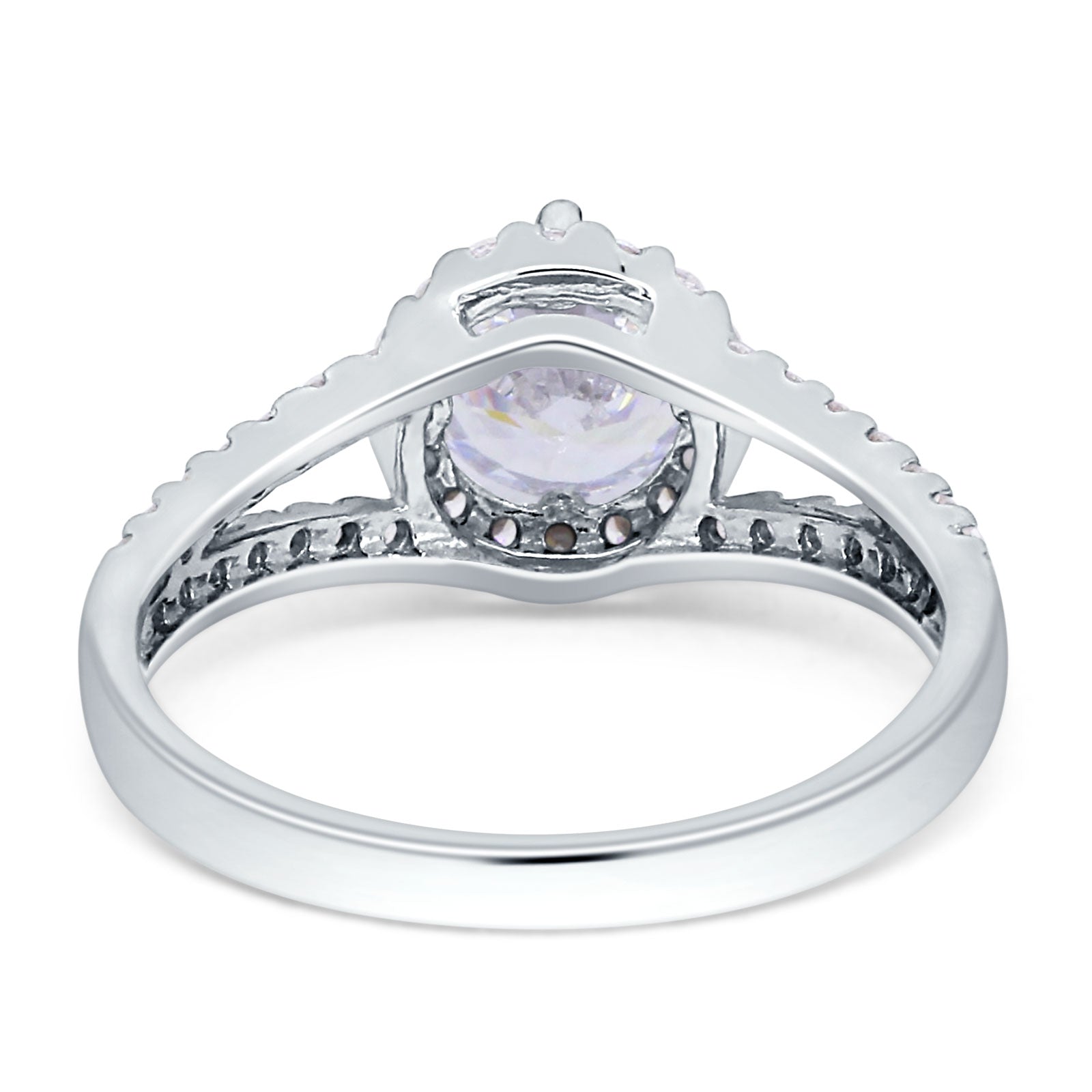 14K White Gold Art Deco Round Cubic Zirconia Halo Split Shank Ring for Women - Elegant Vintage Inspired Bridal, Engagement & Anniversary Jewelry Gift