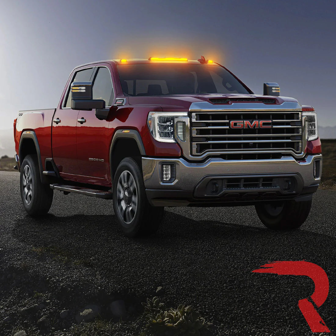 GMC & Chevy 20-24 4th Gen Heavy Duty 3-Piece Amber Cab Roof Light Lens with LED - OEM Replacement for Truck Cab Lights - Perfect for Off-Roading, Night Driving & Emergency Vehicles