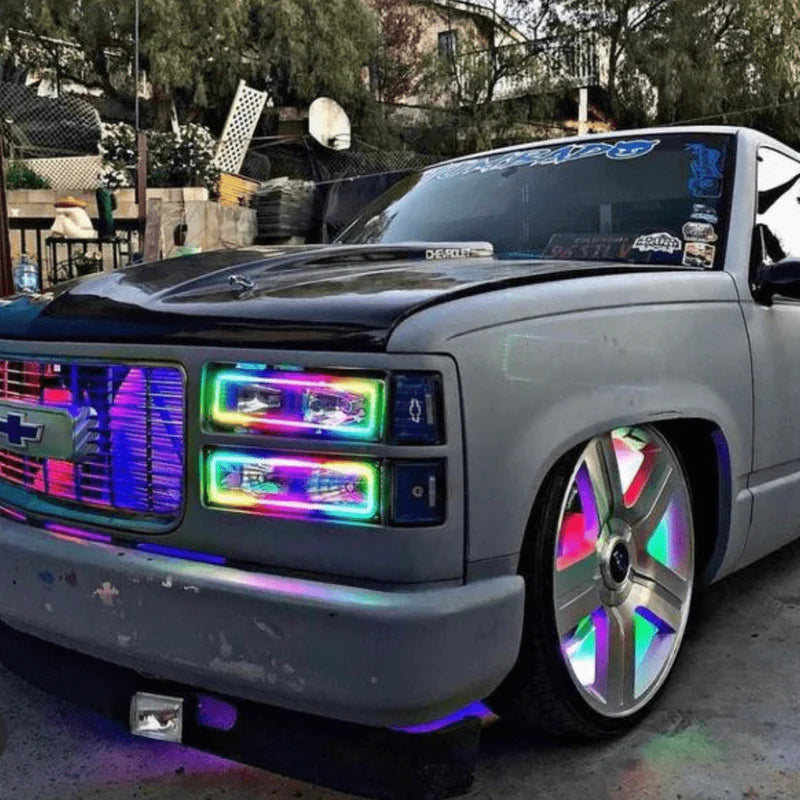 GMC Sierra Multicolor Halo Headlight Kit for 1989-1999 Models - Upgrade Your Truck Lighting for Night Driving & Off-Road Adventures