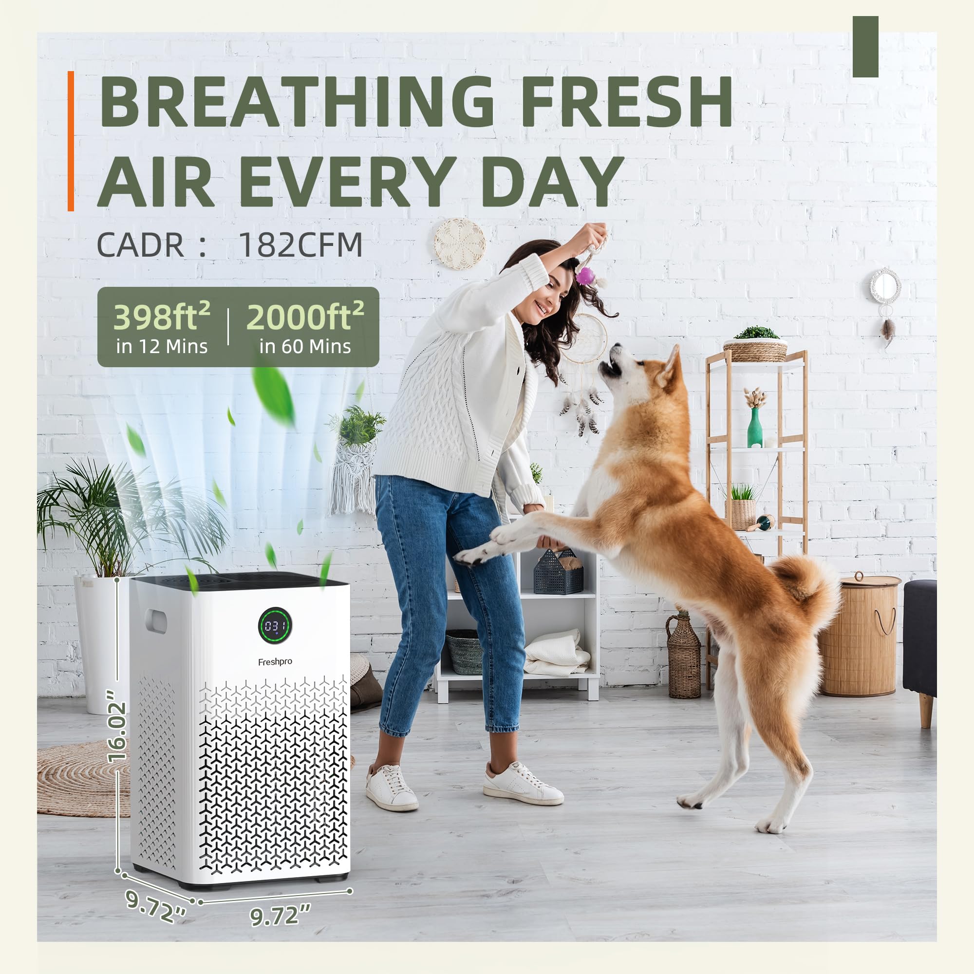Best H13 HEPA Air Purifier for Large Rooms up to 2000 ft² - 4-in-1 Smart WiFi Air Cleaner for Home, Kitchen, Bedroom - Removes Pet Hair, Dust & Pollen - Perfect for Allergy Sufferers & Pet Owners (Model KF-P34W)