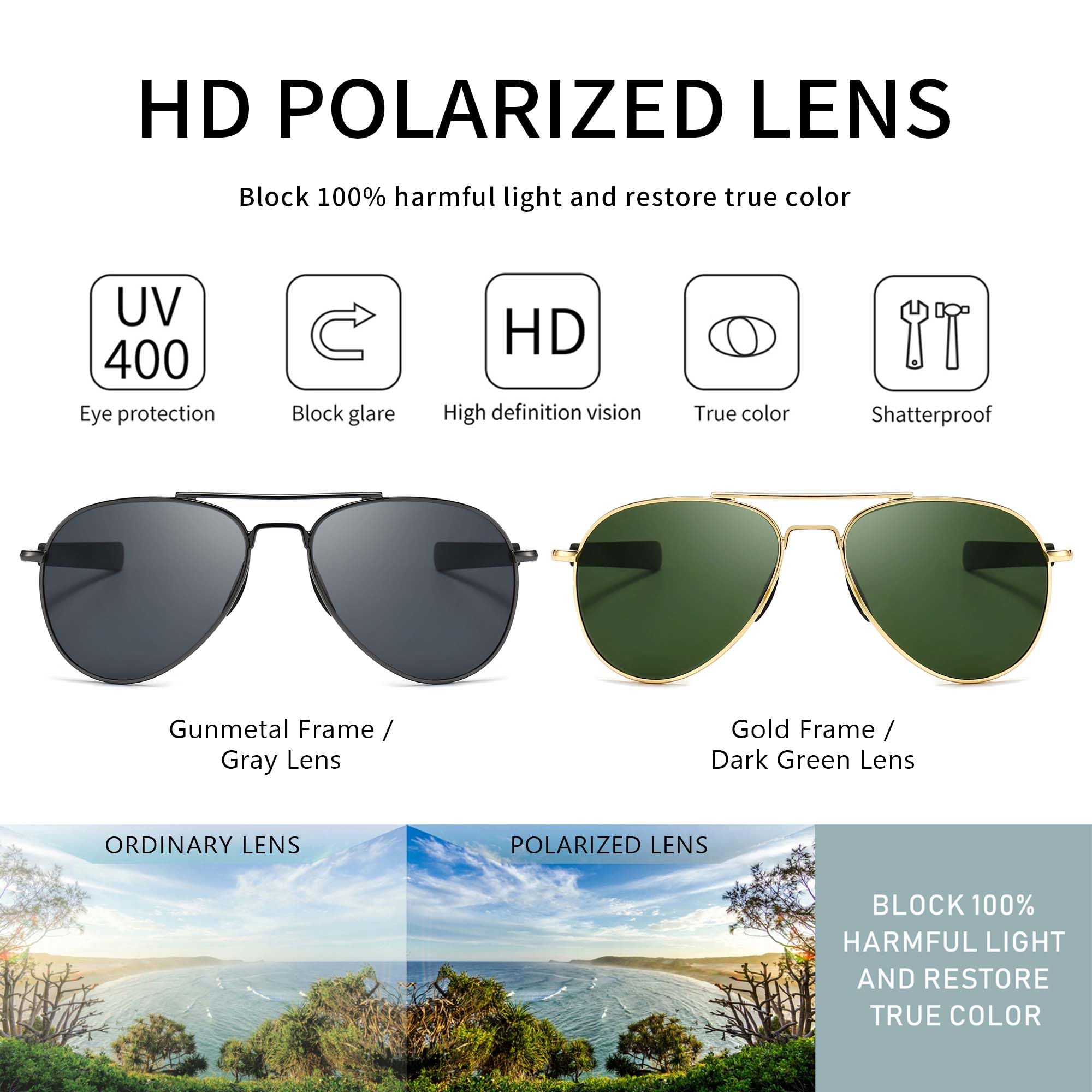 SUNGAIT Polarized Aviator Sunglasses for Men - Military Style, 100% UV400 Protection - Perfect for Driving, Outdoor Sports & Summer Fashion