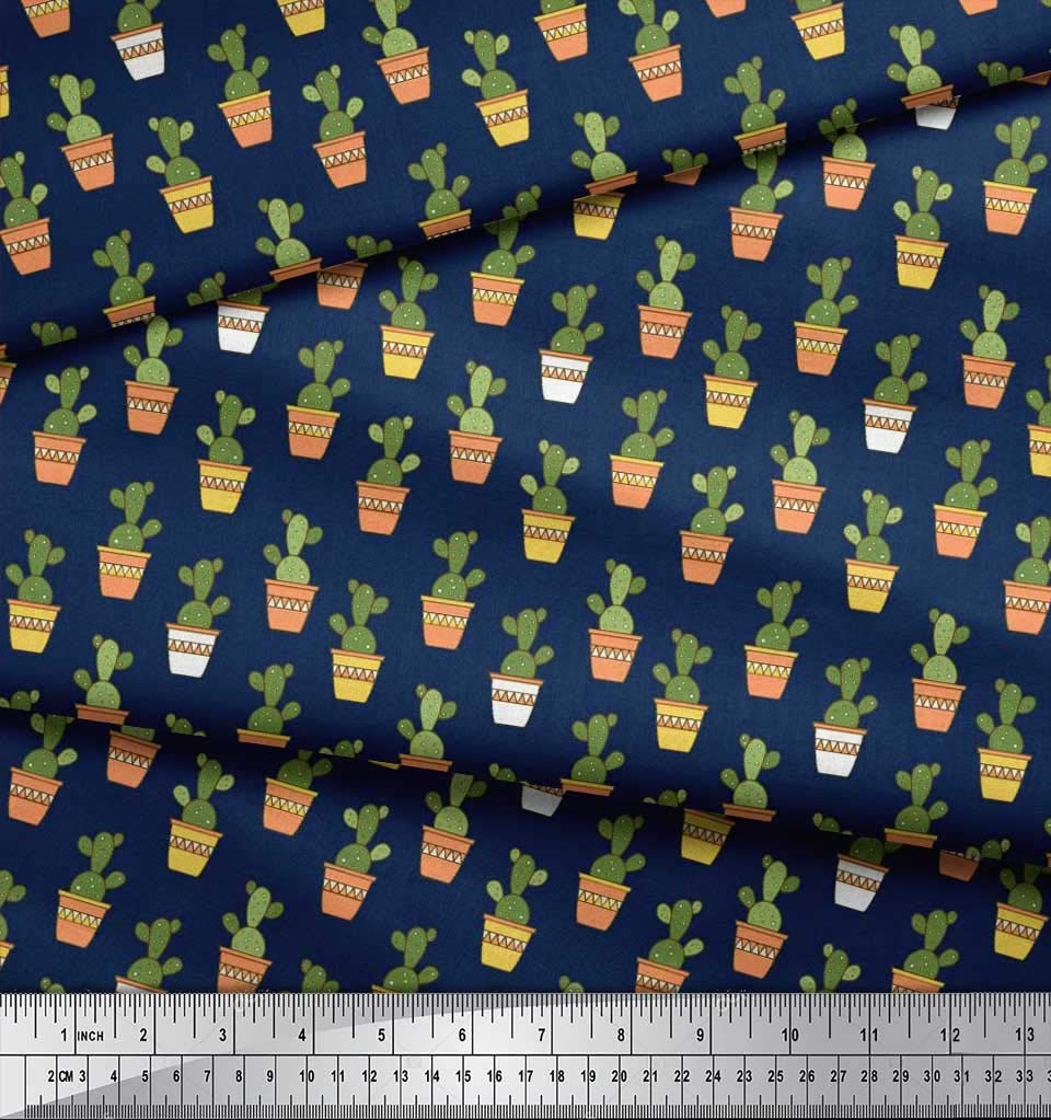 Soimoi 100% Cotton Poplin Fabric - Cactus & Pot Print - 56 Inch Wide by The Yard - Perfect for DIY Sewing, Quilting, Home Decor & Craft Projects