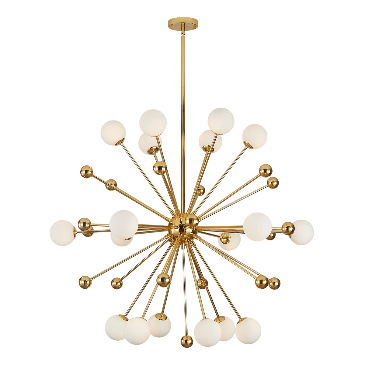 Modern Globe Chandelier - 18-Light Gold Sputnik Flush Mount Ceiling Light with White Glass Balls, Adjustable Height - Perfect for Dining Room, Living Room, Bedroom & Entryway Lighting