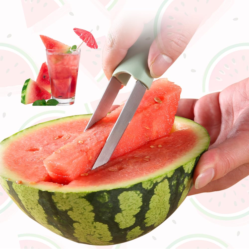 2024 Upgraded 3-in-1 Stainless Steel Watermelon Slicer & Fruit Cutter - Multi-Functional Kitchen Tool for Watermelons, Melons & Pineapples - Perfect for BBQs, Picnics & Summer Parties (1PC)