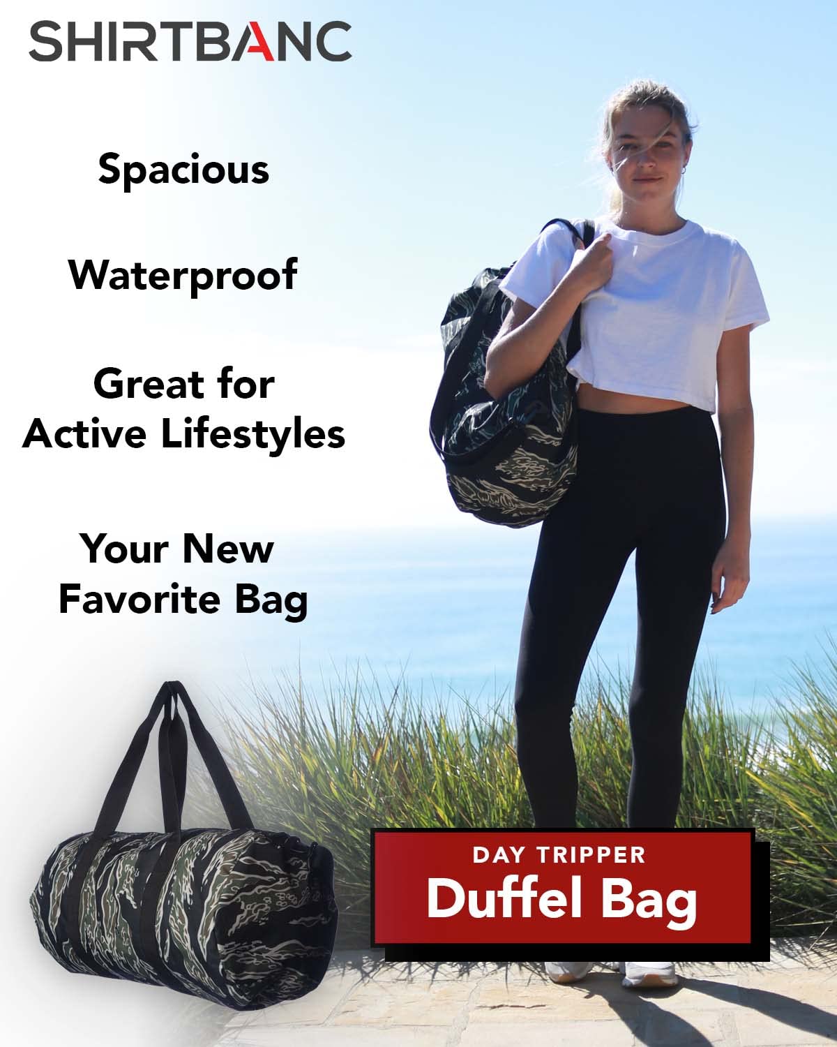 ShirtBANC Large Duffle Bag for Gym, Travel & Sports - Spacious Multipurpose Carryall for Workouts, Weekend Trips & Sports Gear Storage