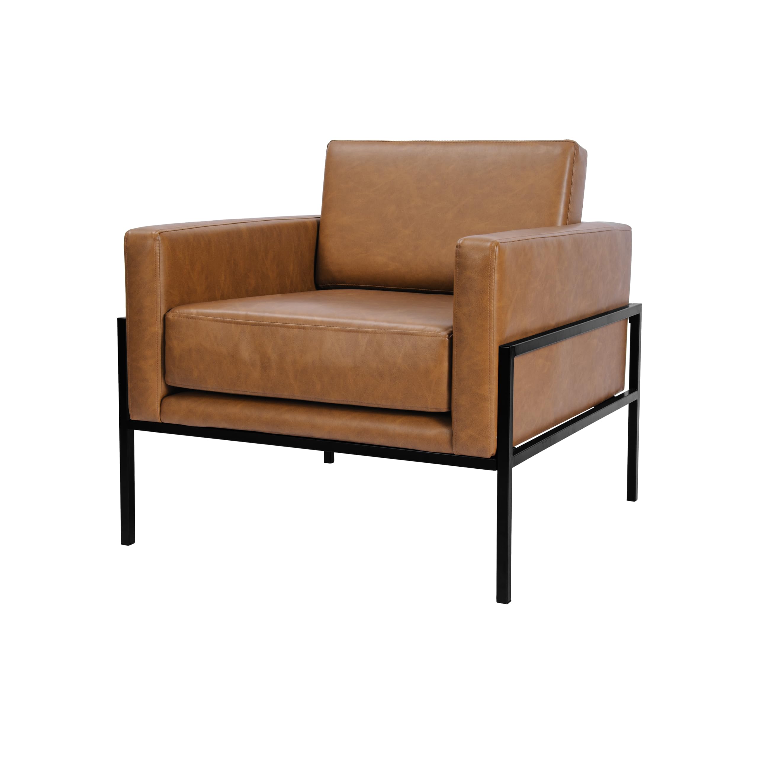 HomePop Modern Metal Frame Accent Chair - Carmel Faux Leather Upholstered Living Room & Bedroom Decor | Stylish Seating for Small Spaces, Home Office & Reading Nook