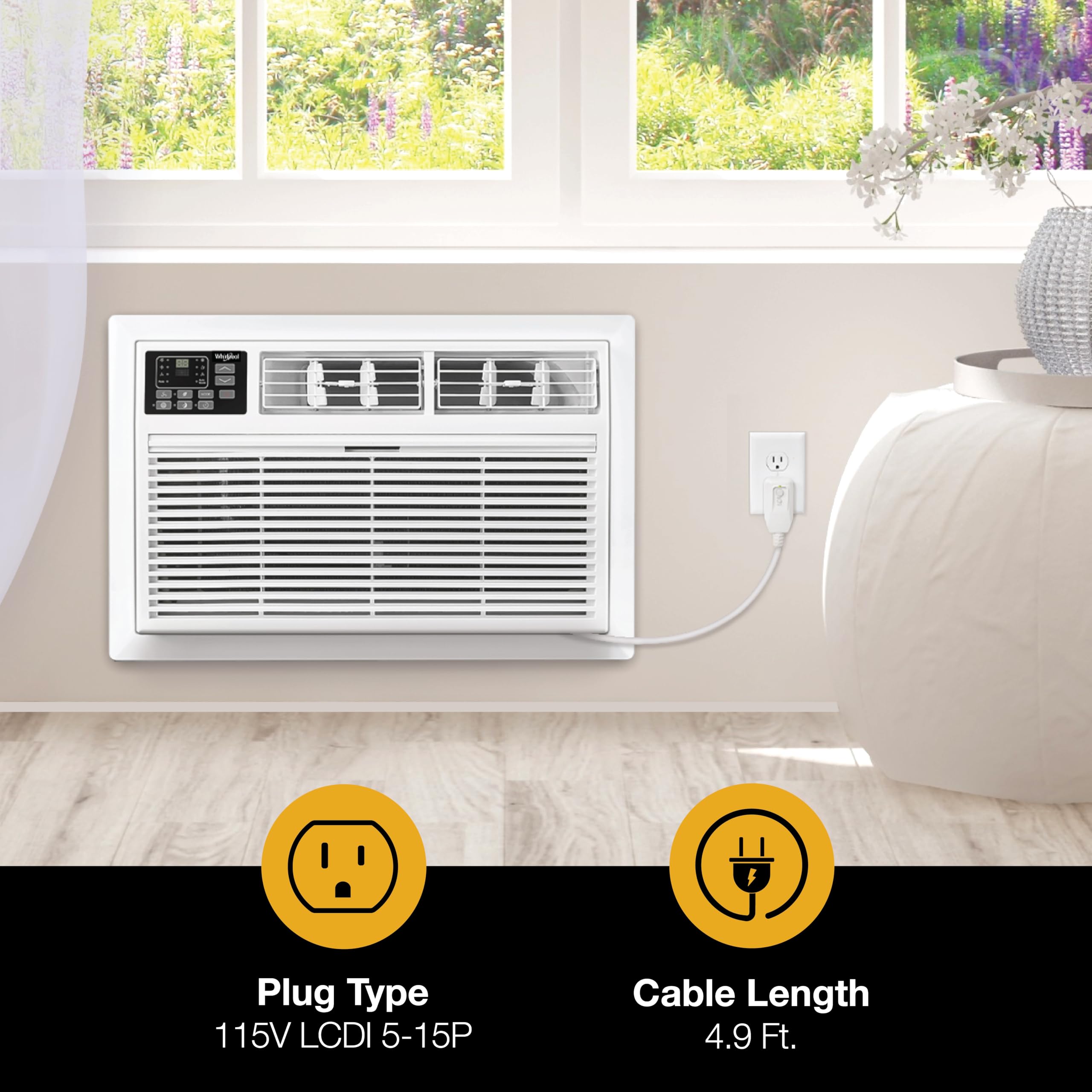 Whirlpool 10,000 BTU Through the Wall Air Conditioner - 115V Wall Mount AC Unit Cools 450 Sq.Ft Rooms - Energy Efficient with Dehumidifier & Remote Control - Perfect for Bedroom, Living Room, Office & Kitchen - White