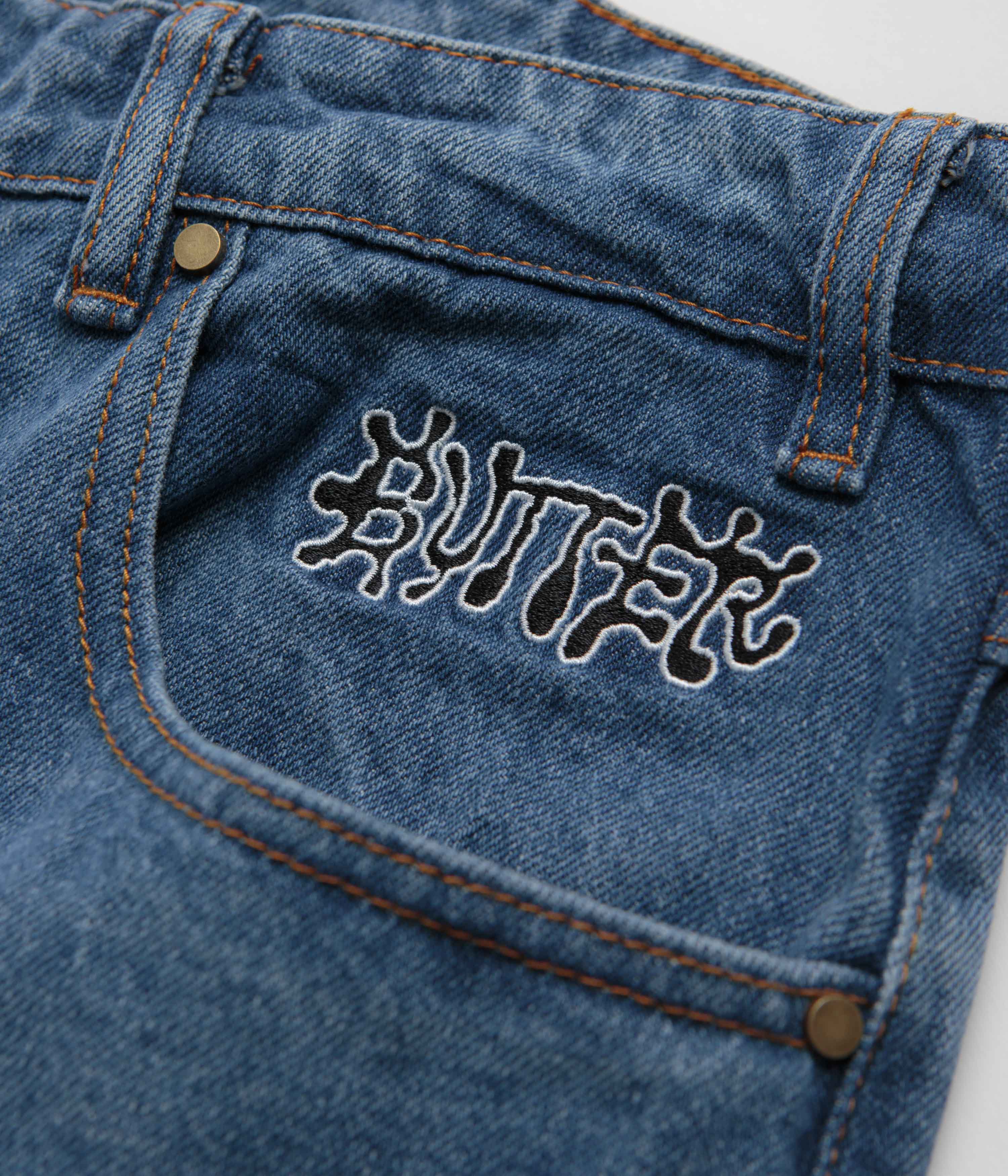 Butter Goods Ink Jeans - Distressed Worn Blue Denim Pants for Men & Women | Perfect for Casual Wear, Street Style & Everyday Outfits