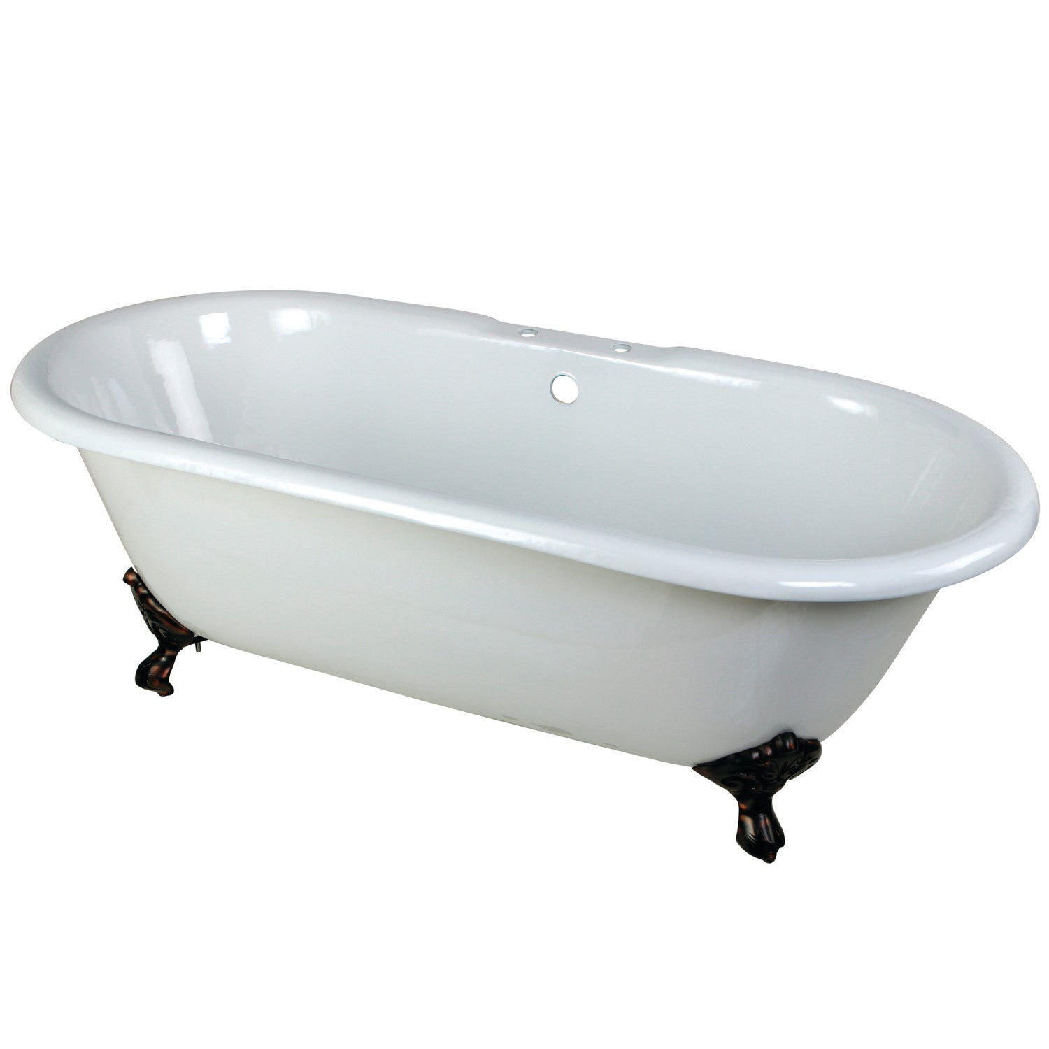 Aqua Eden 66 Inch White Cast Iron Clawfoot Bathtub with Oil Rubbed Bronze Feet - Double Ended Oval Soaking Tub (7 Inch Faucet Drillings) - Perfect for Vintage Bathroom & Luxury Spa Retreats