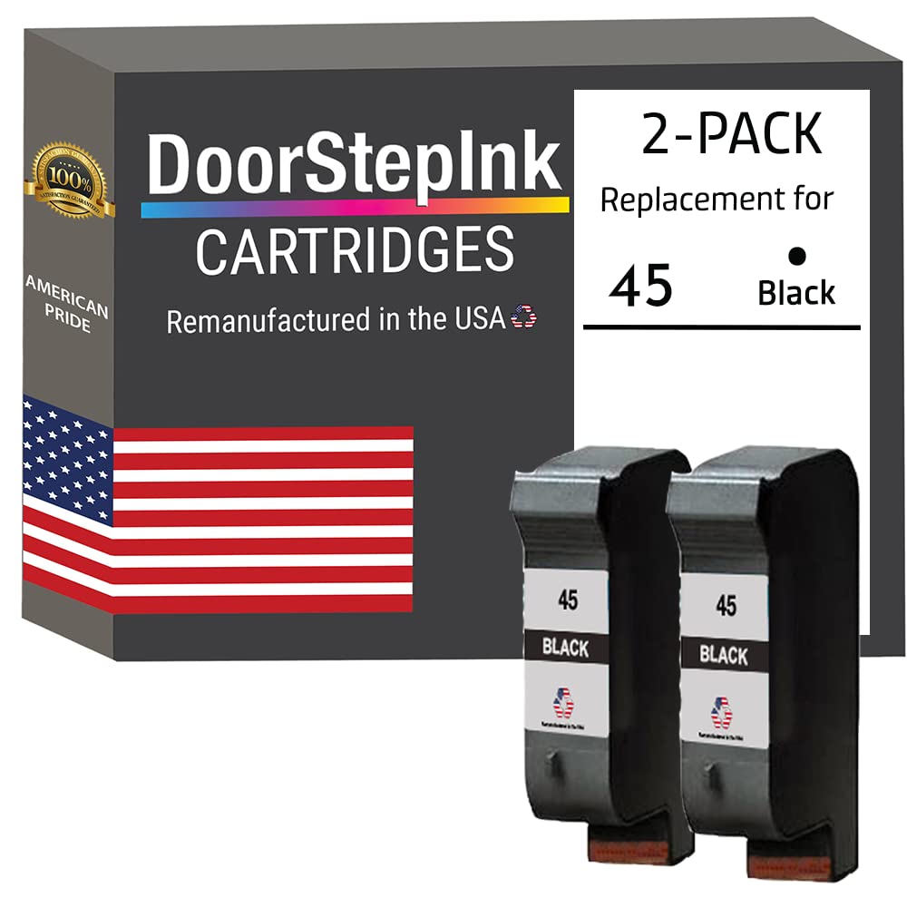 Premium Remanufactured HP 45/51645/51645A Black Ink Cartridge Twin Pack - Compatible with HP Printers 110, 120, 140, 145, 150, 155, 160, 170 - High-Quality USA Made Replacement for Home & Office Printing