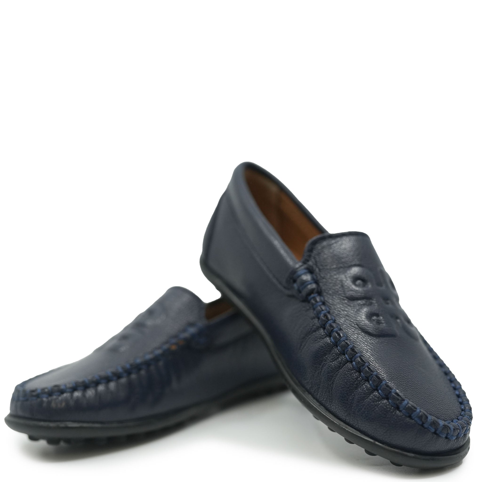 Porte Navy Blue Leather Loafers for Men - Classic Slip-On Shoes with Logo Detail | Perfect for Business Casual, Office & Formal Wear