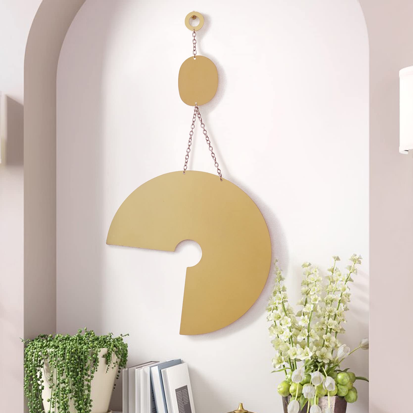 Boho Wall Decor - Gold Geometric Metal Wall Art with Double Arc Design, Modern Wrought Iron Wall Hanging Mobile (24 Inch Height) - Perfect for Living Room, Bedroom, Office & Boho Home Decor