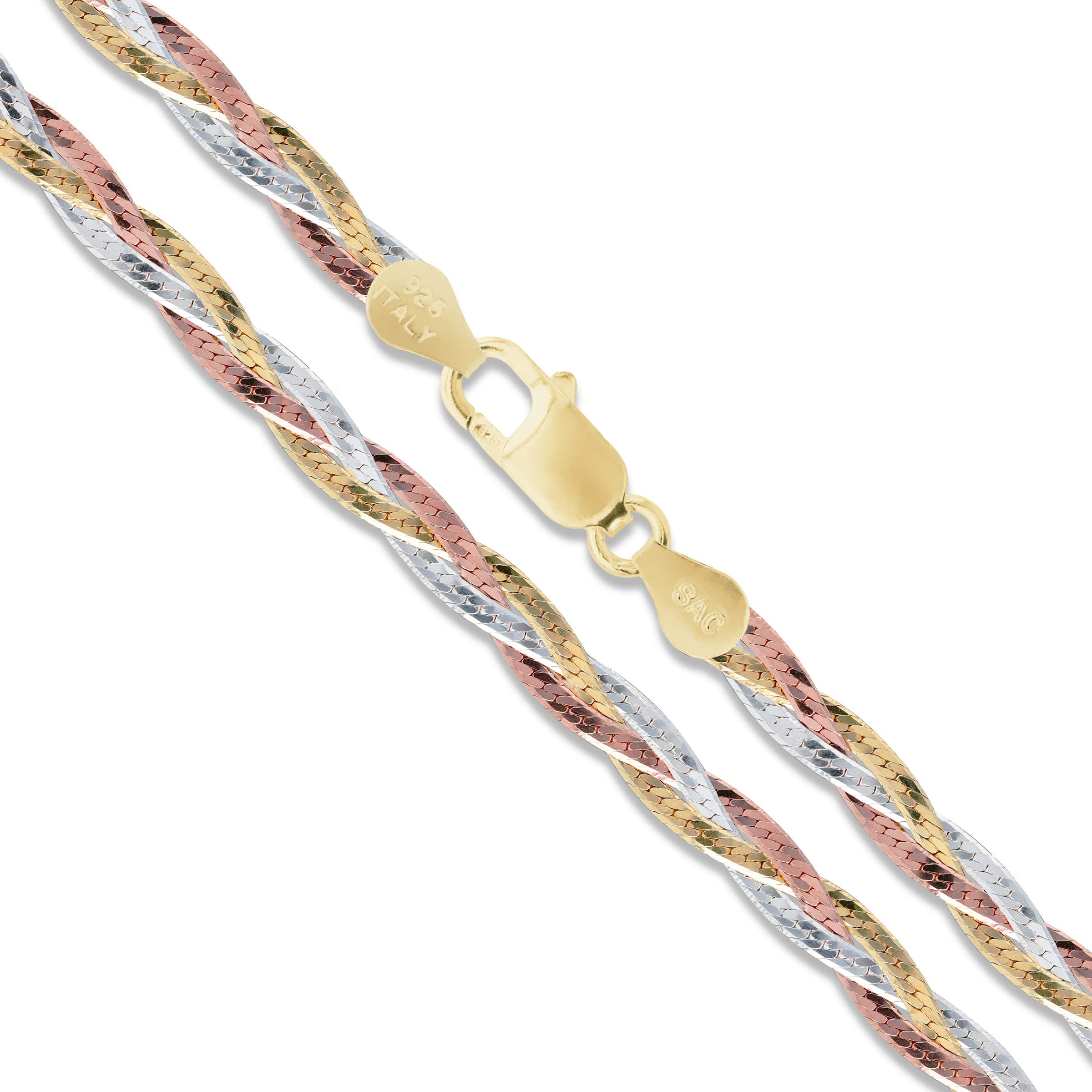 Sterling Silver Tri Braided Herringbone Necklace 5mm 925 Italy Chain - Elegant Jewelry for Women, Gift for Her, Perfect for Weddings, Parties & Everyday Wear