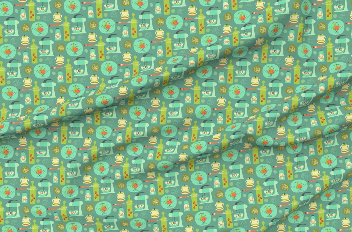 Vintage Blue Retro Atomic Print Minky Fabric by The Yard - Mid Century Modern Kitchen Design for Sewing Projects, Baby Blankets & Quilt Backing - Soft Plush Material for Baking & Cooking Themed Decor