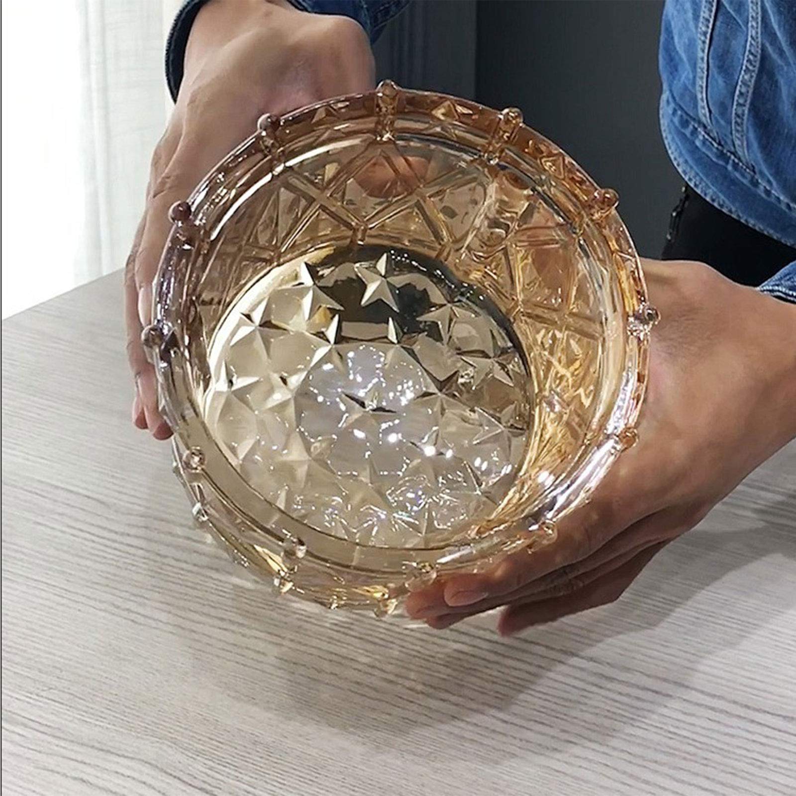 TWW Clear Glass Candy Dish with Lid - Large Covered Candy Bowl for Home, Kitchen, Office Desk - Crystal Candy Jar for Parties, Weddings & Gifts (Yellow)