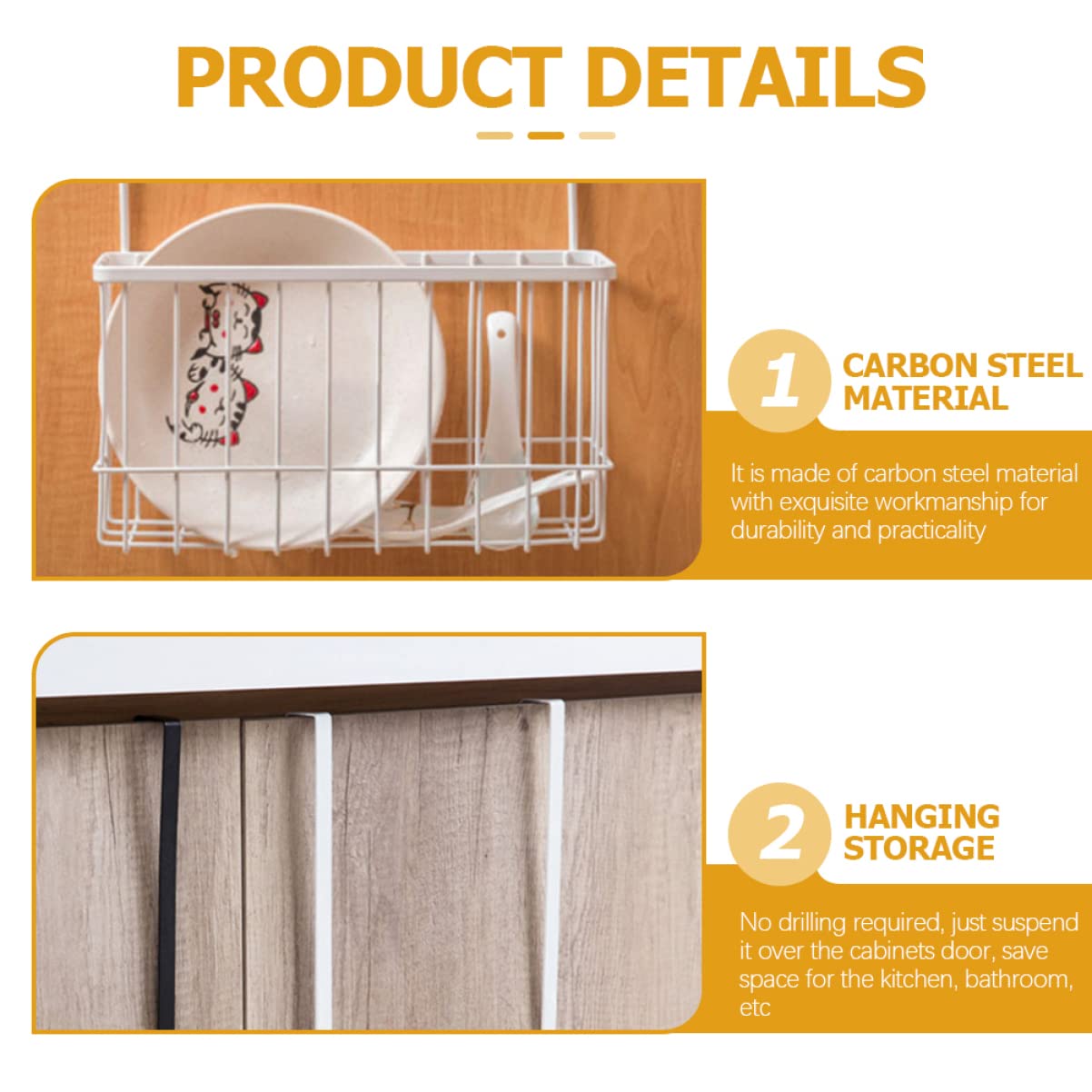 Stainless Steel Wire Cabinet Door Organizer - White Kitchen Hanging Basket (41x26.5cm) - 2-Tier Space Saving Storage for Cookware, Pans & Cutting Boards - Perfect for Small Kitchens & Pantry Organization
