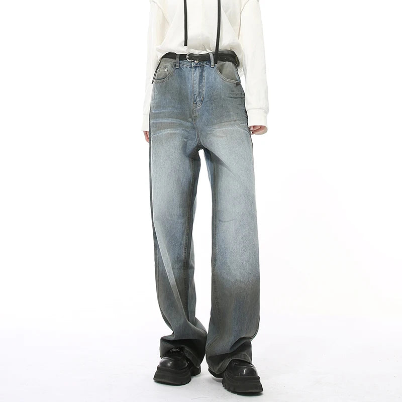 American Style Men's Denim Pants - Distressed Washed Straight Leg Casual Jeans with Contrast Color for Men | Wide Leg Comfortable Trousers for Everyday Wear, Street Style & Casual Outings
