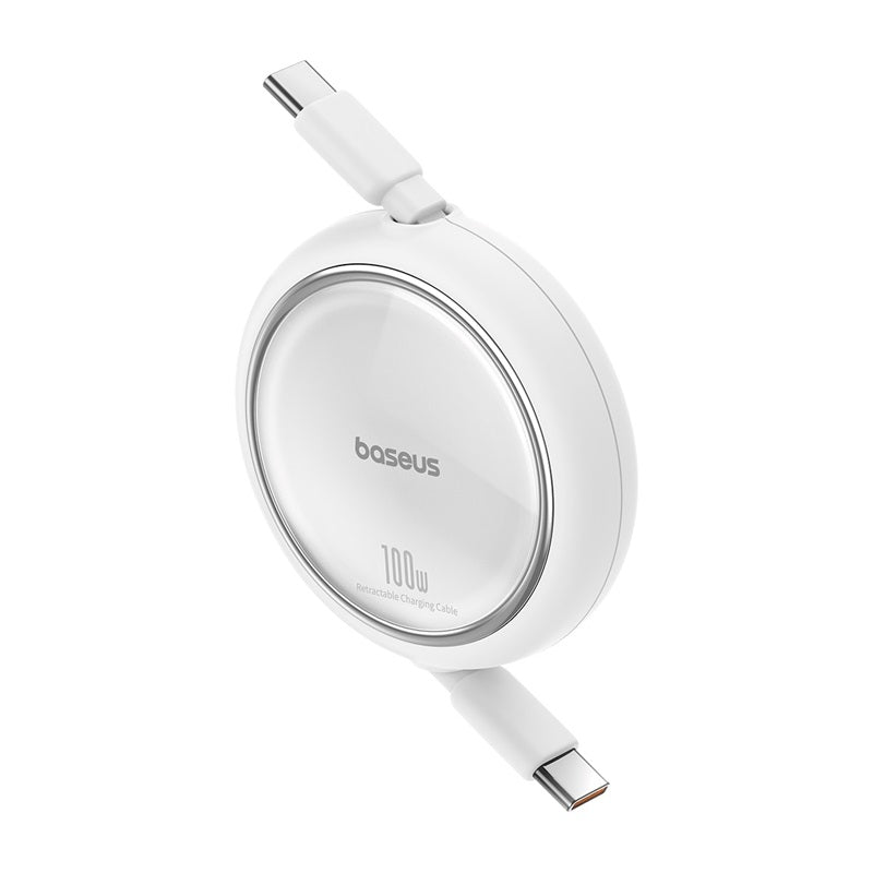 Baseus Free2 Draw Mini 100W Retractable USB-C to USB-C Fast Charging Cable (1m, White) - Perfect for Travel, Office, and Home Charging
