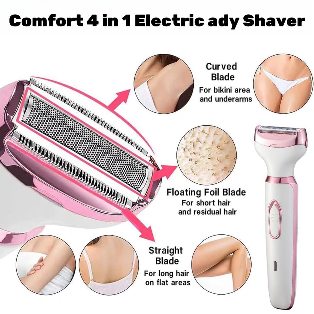 Taletseten 4-in-1 Rechargeable Waterproof Electric Shaver for Women - Bikini Trimmer, Leg & Underarm Hair Remover with Comfort Glide Technology | Perfect for Travel, Gym & Sensitive Skin Care