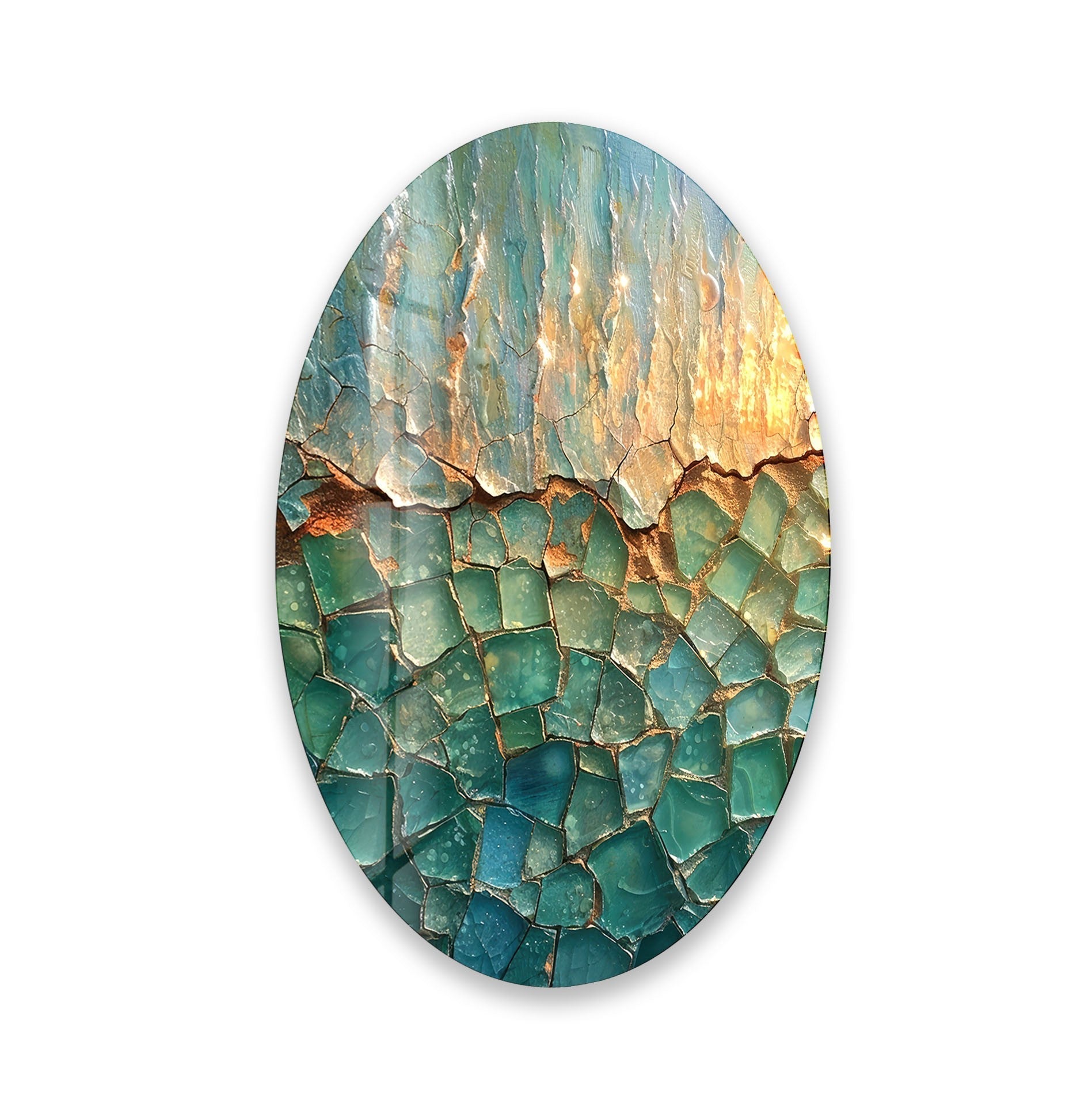 Abstract Cracked Glass Wall Art - Modern Asymmetric Oval Design for Living Room, Bedroom & Office Decor