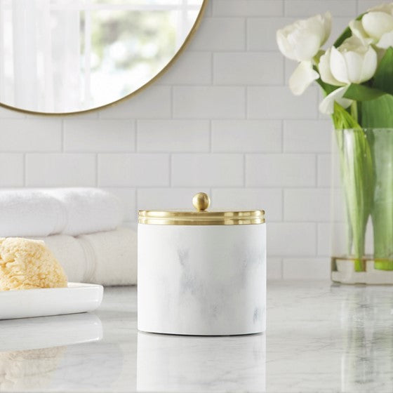 Elegant Corsica Marbled Resin Jar - Handcrafted Decorative Storage Container for Bathroom, Kitchen & Home Organization | Perfect for Cotton Balls, Candles & Makeup Brushes