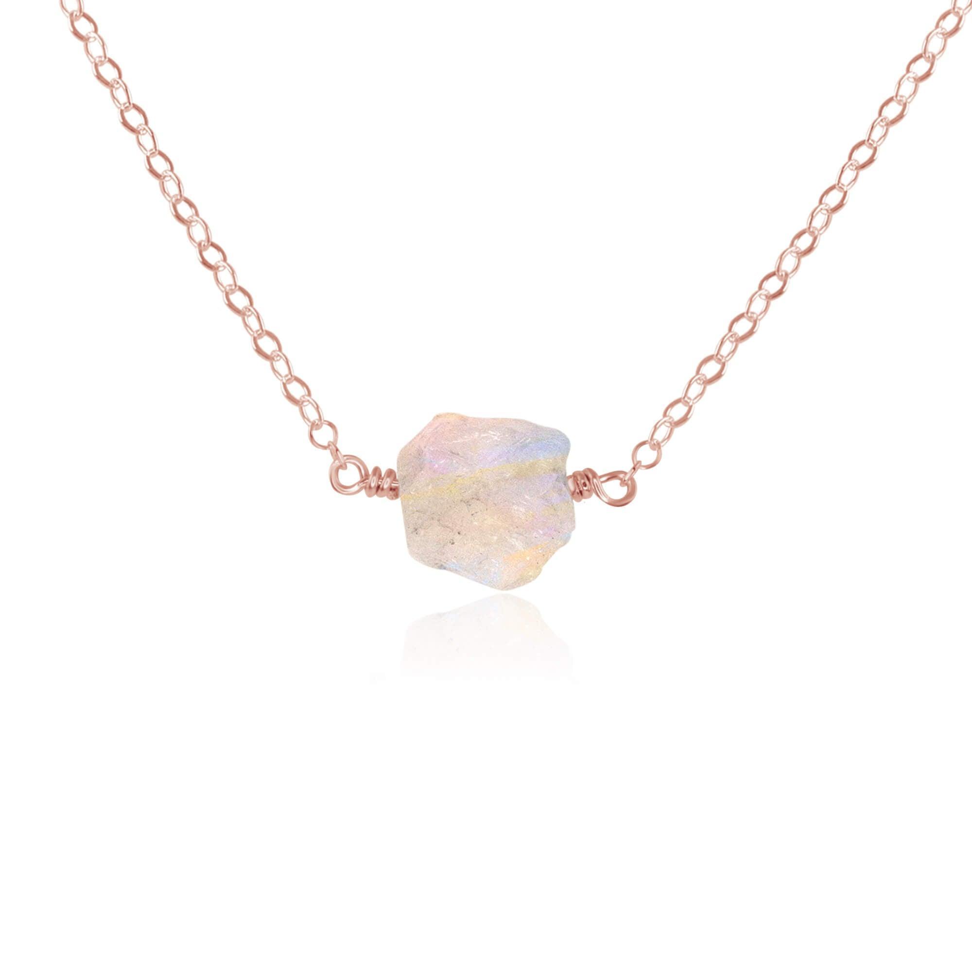 Natural Rainbow Moonstone Crystal Nugget Necklace – Handmade Raw Stone Jewelry for Women – Perfect for Boho Style, Meditation & Spiritual Healing