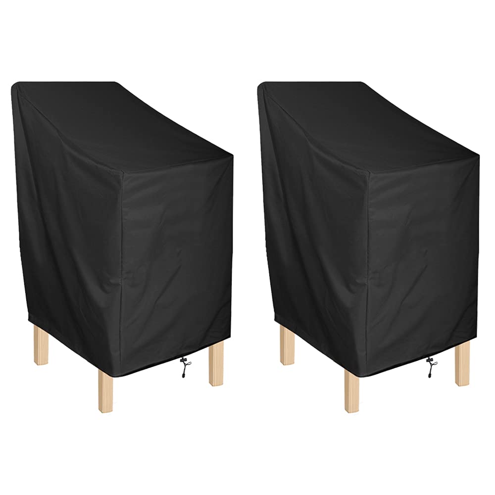 ANMINY Waterproof Outdoor Chair Covers - UV Resistant, Windproof, Stackable Patio Furniture Protector for Barstools, Lawn & Dining Chairs with Storage Bag (Black, Pack of 2) - Perfect for Backyard, Deck, Garden & Poolside Use