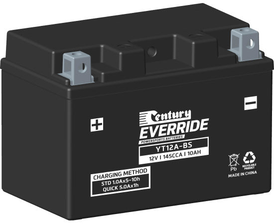 Century 12V 10Ah YT12A-BS Motorcycle Battery - High Performance Powersports Battery for ATV, Scooter, Dirt Bike & More - Perfect for Off-Road Adventures & Daily Commuting