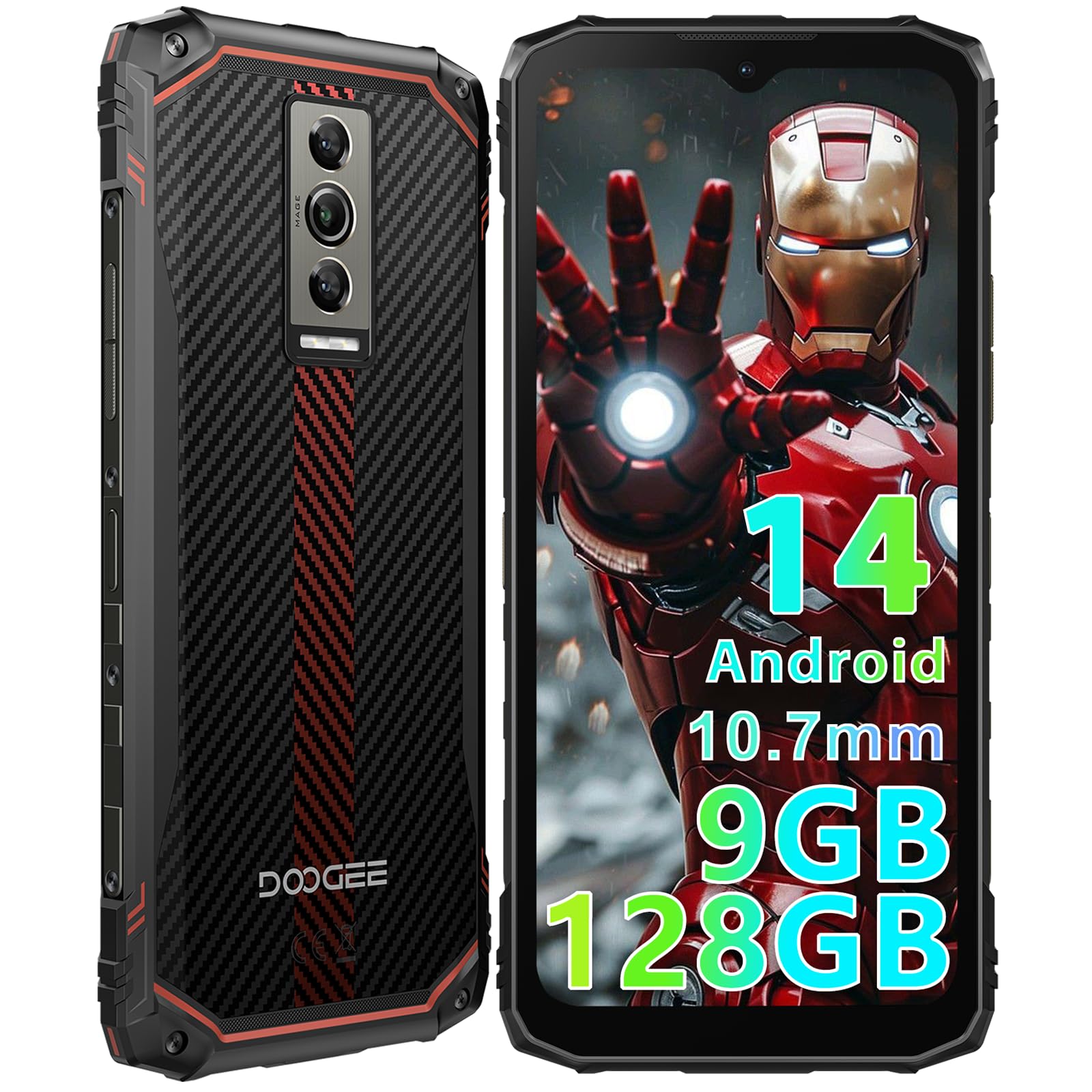 DOOGEE Blade10 Rugged Smartphone - Android 14, 10.7mm Ultra-Thin Military-Grade Phone, 128GB ROM + 2TB Expandable Storage, 6.56