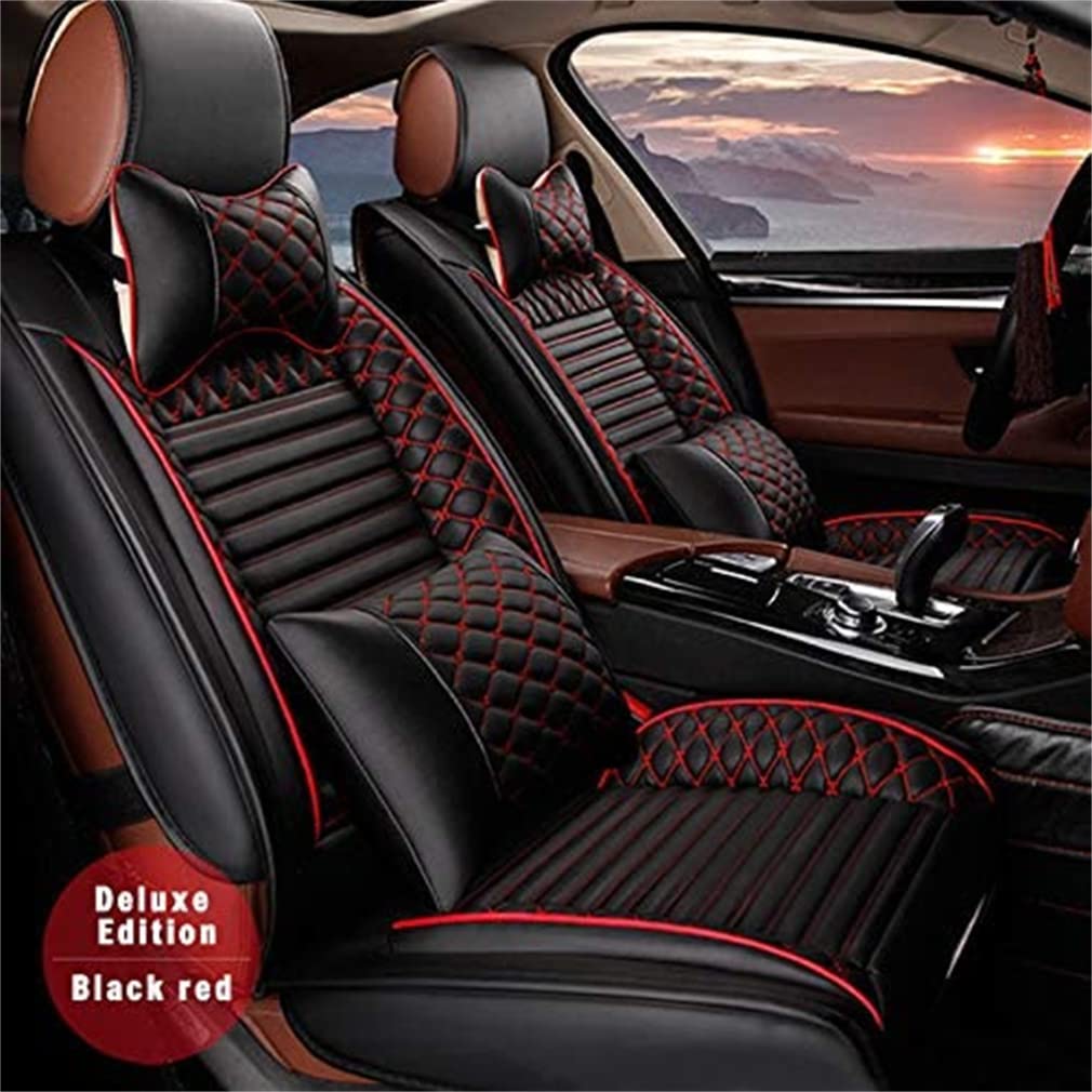Premium Waterproof Leatherette Car Seat Covers - 2-Piece Set for Most Vehicles | All-Weather Protection | Soft & Durable Seat Cushions (Black/Red) | Perfect for Daily Commutes, Road Trips & Family Protection
