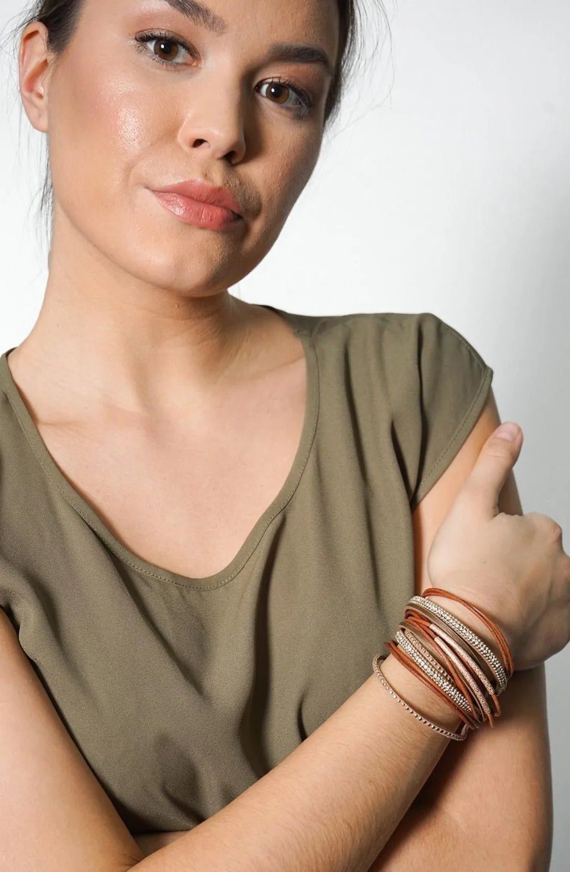 Genuine Leather Crystal Double Wrap Bracelet for Women - Elegant Boho Jewelry for Parties, Weddings & Everyday Wear