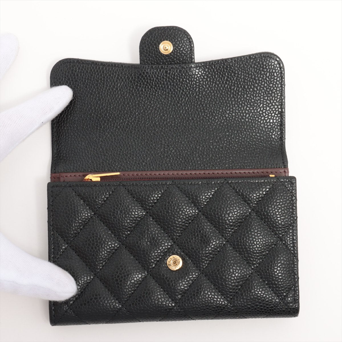 Chanel Black Caviar Leather Compact Wallet for Women | Luxury Small Card Holder | Perfect for Everyday Use & Travel