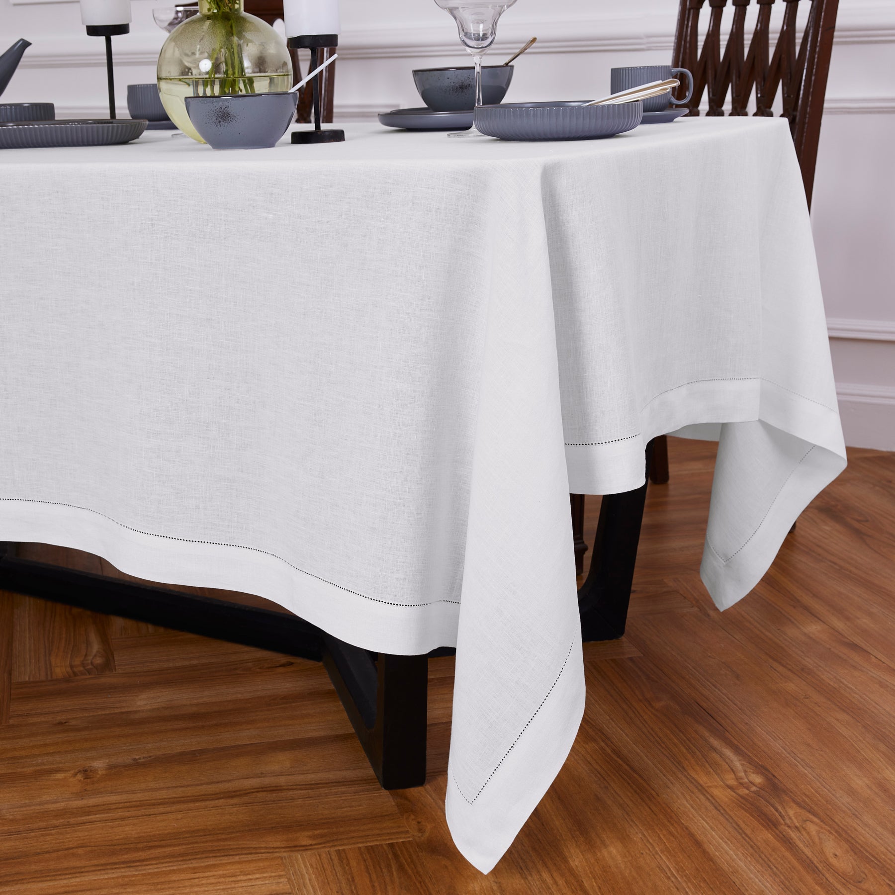 Elegant Sonoma Hemstitch Tablecloth - Premium Cotton Dining Table Cover for Formal Dinners & Special Occasions