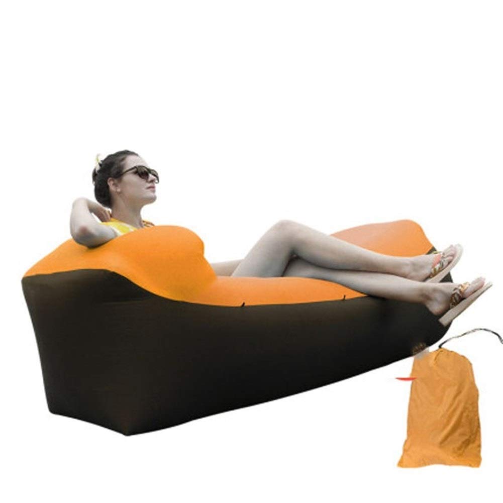 HUOQILIN Inflatable Sofa Bed - Portable Outdoor Camping Hammock & Air Mattress for Single Person - Lightweight & Compact for Travel, Beach, Picnic (Orange) - Perfect for Camping, Backpacking & Beach Lounging
