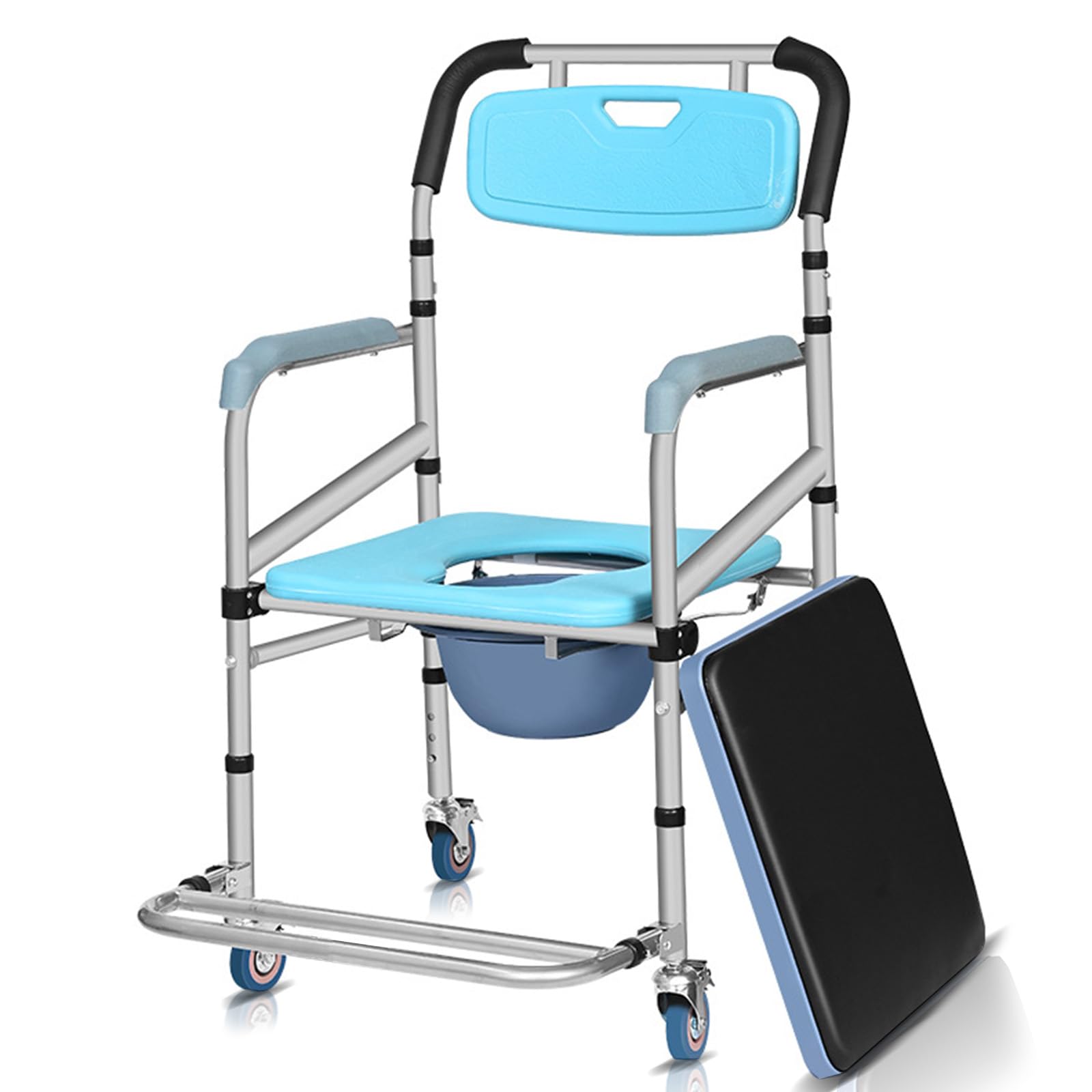 Shower Chair with Wheels - 330 lbs Weight Capacity Rolling Bath Commode for Elderly & Disabled - Adjustable Height Toilet Safety Chair for Home & Hospital Use (White)