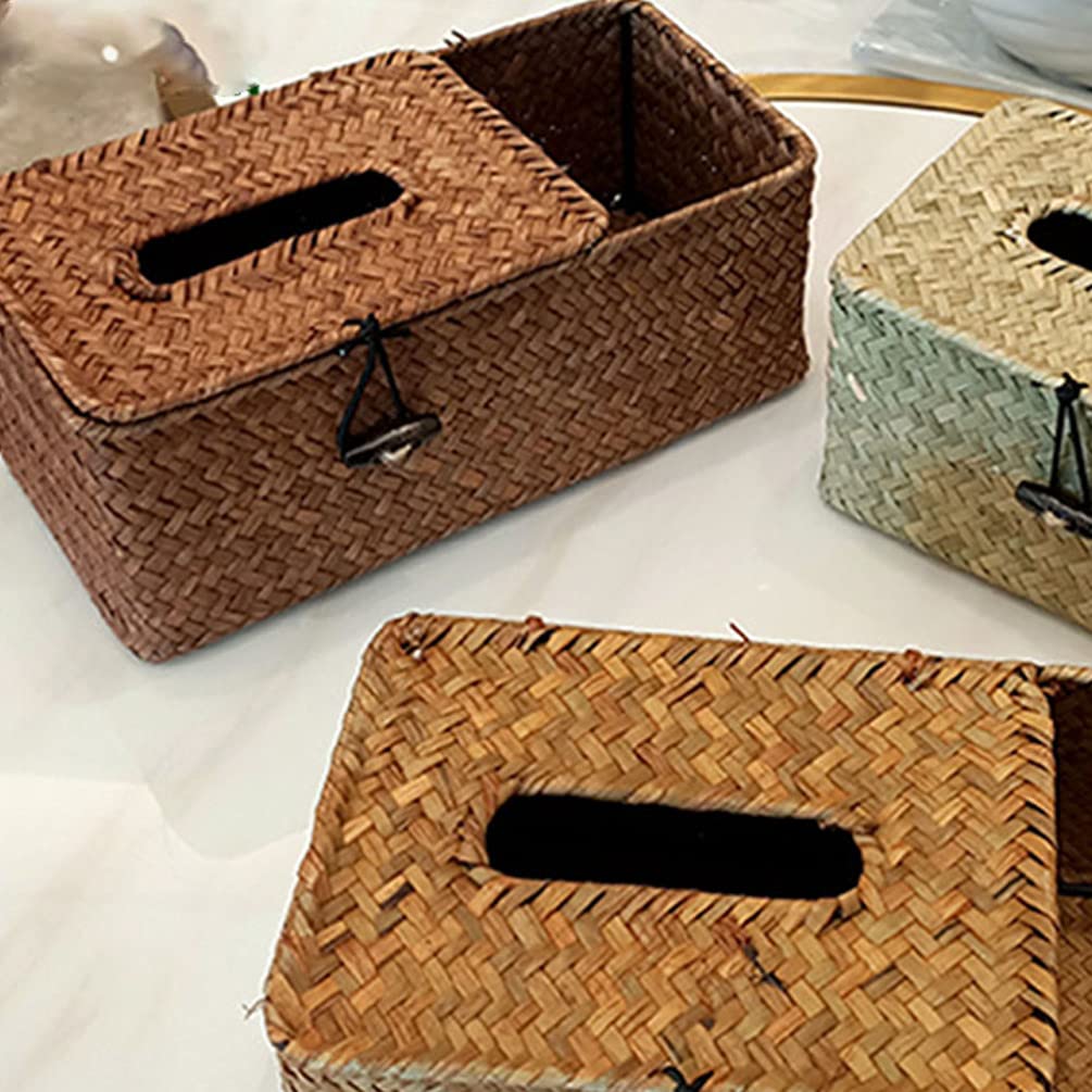 Cabilock Rattan Storage Basket with Lid - Farmhouse Woven Tissue Holder for Office Desk, Car, and Home Decor | Perfect for Napkins, Straws, and Wedding Decorations