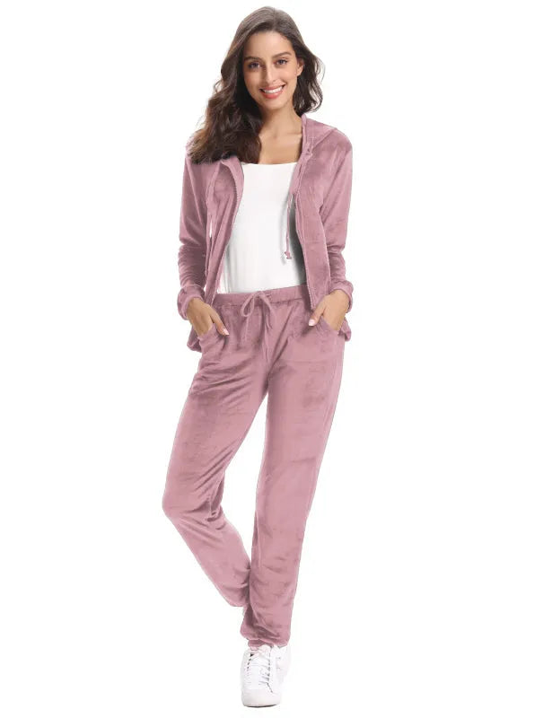 Women's Soft Velvet Two-Piece Jogger Set - Lounge & Sleepwear for Comfortable Home Wear, Casual Outings & Travel