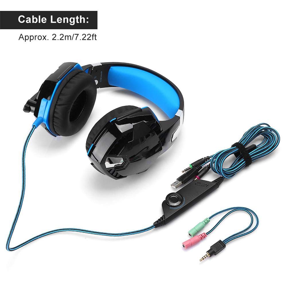 VBESTLIFE Wired Gaming Headset with RGB Lighting, Noise Cancelling Microphone, Metal Frame & Comfortable Ear Cushions for PC, PS4, Xbox - Black & Blue - Perfect for FPS, MOBA & Streaming Games
